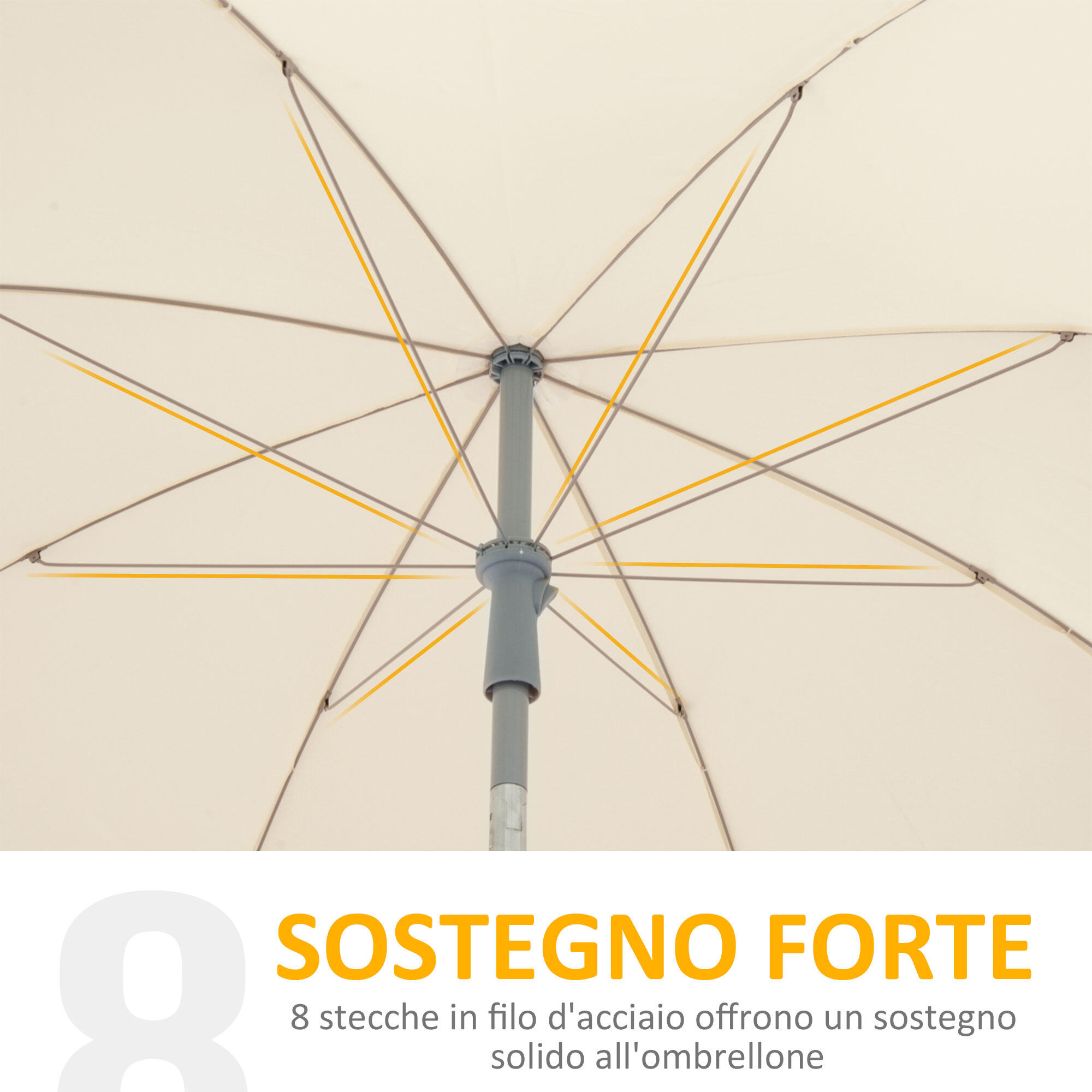 Outsunny Ombrellone da Esterno 2x2.3 m con Tettuccio Inclinabile Crema 7/7