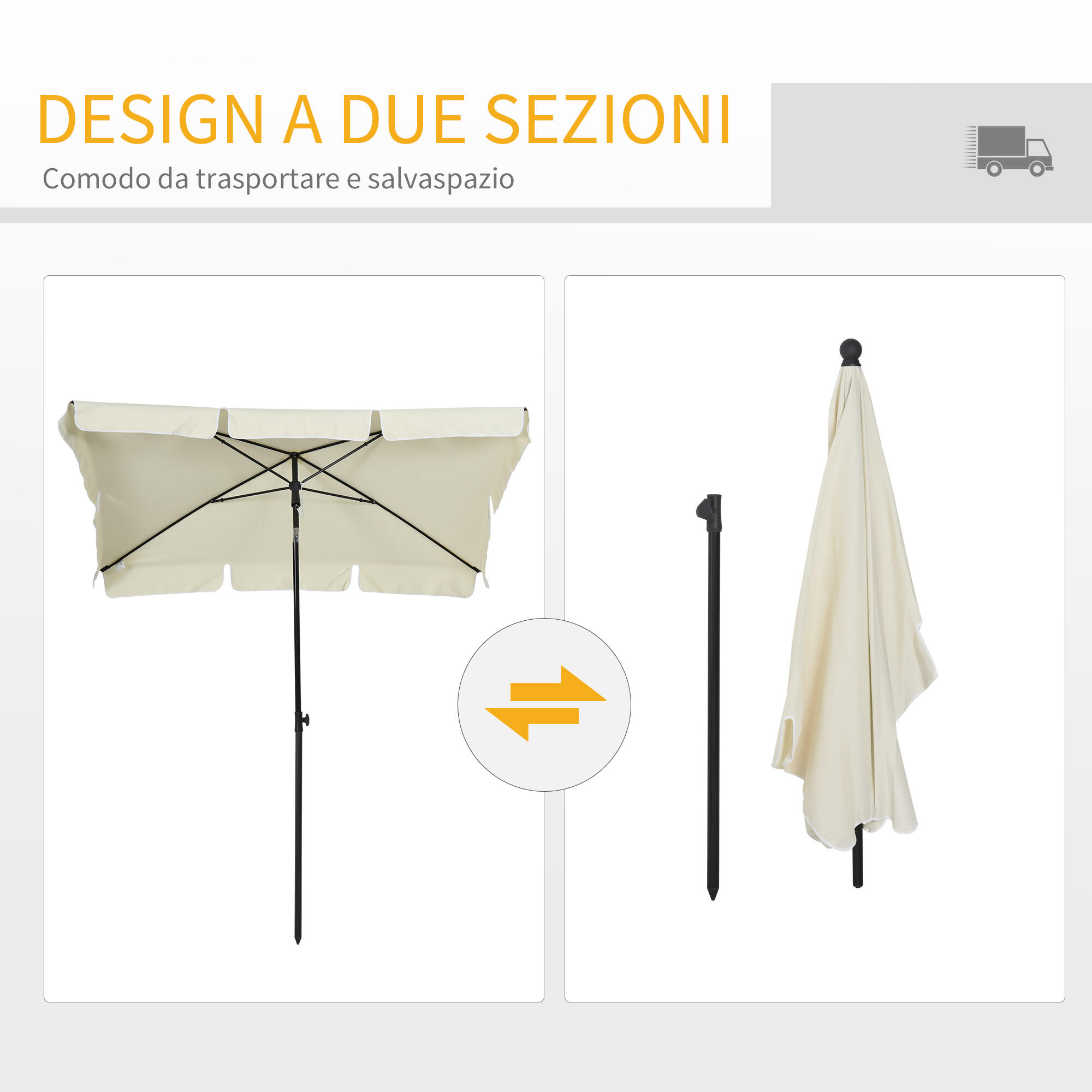 Outsunny Ombrellone da Esterno 2x1.3 m Rettangolare e Inclinabile Beige 5/8