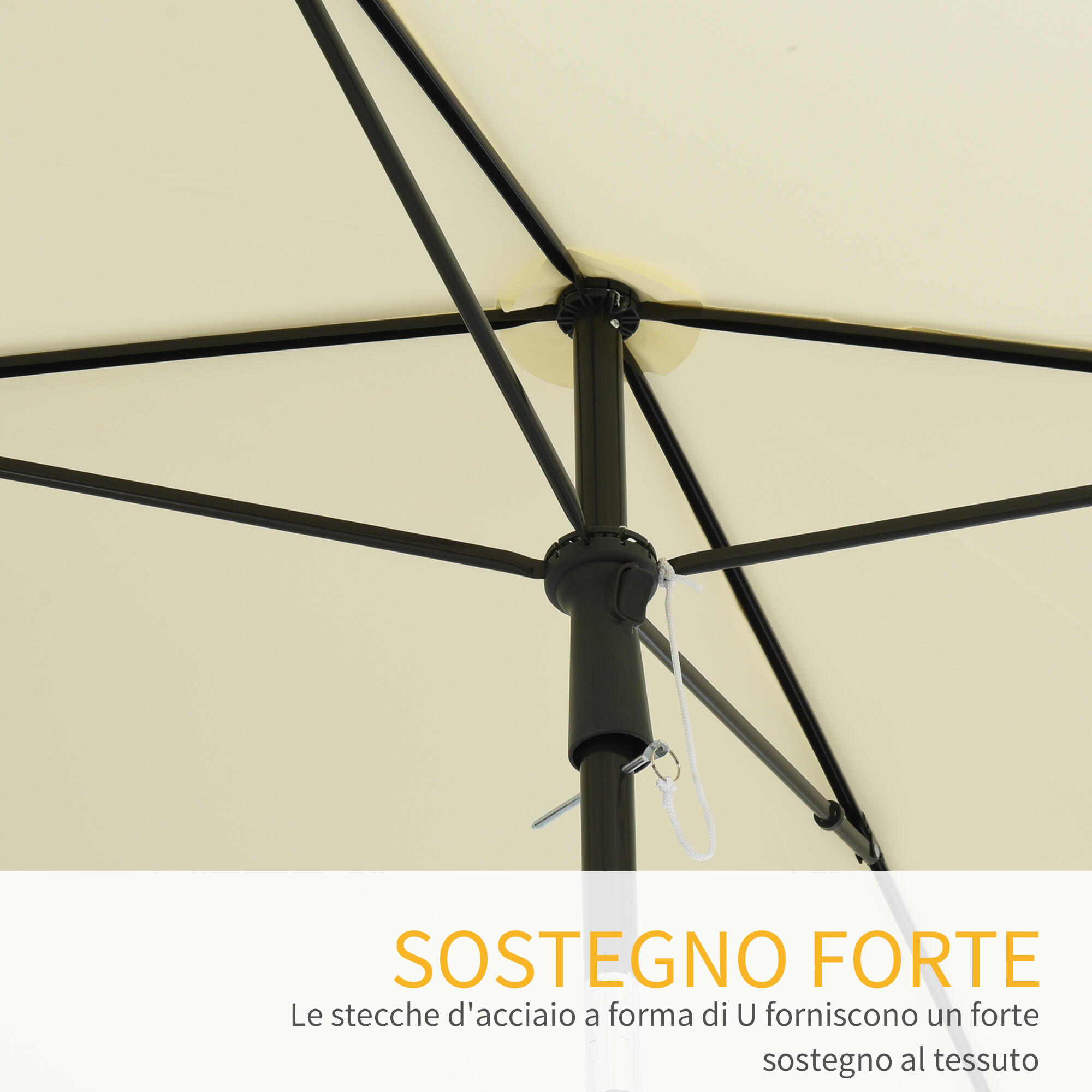 Outsunny Ombrellone da Esterno 2x1.3 m Rettangolare e Inclinabile Beige 7/8