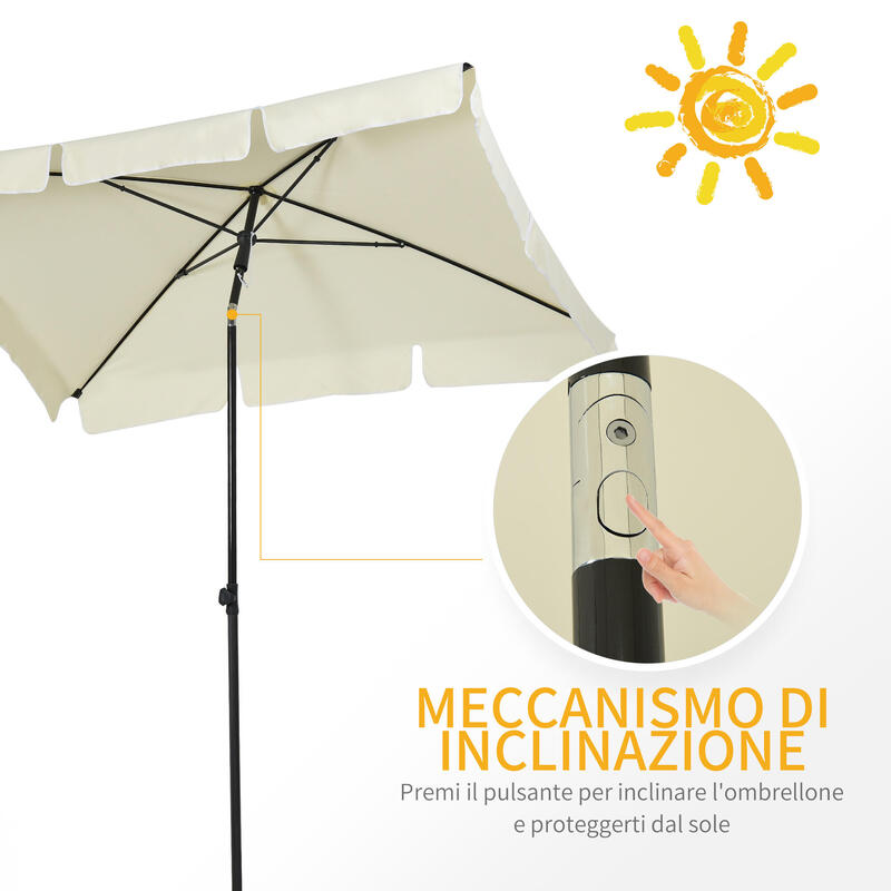Outsunny Umbrelă de Exterior 2X1.3 m Dreptunghiulară Și Înclinabilă, Bej