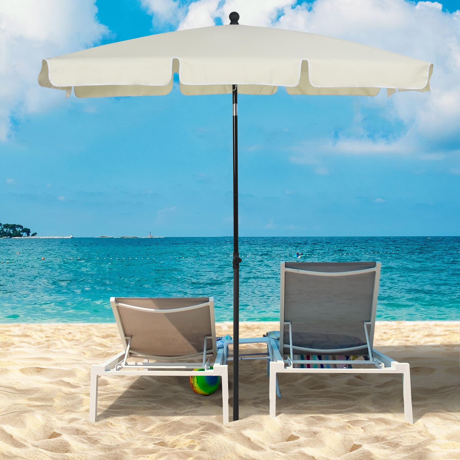 Outsunny Ombrellone da Esterno 2x1.3 m Rettangolare e Inclinabile Beige 2/8