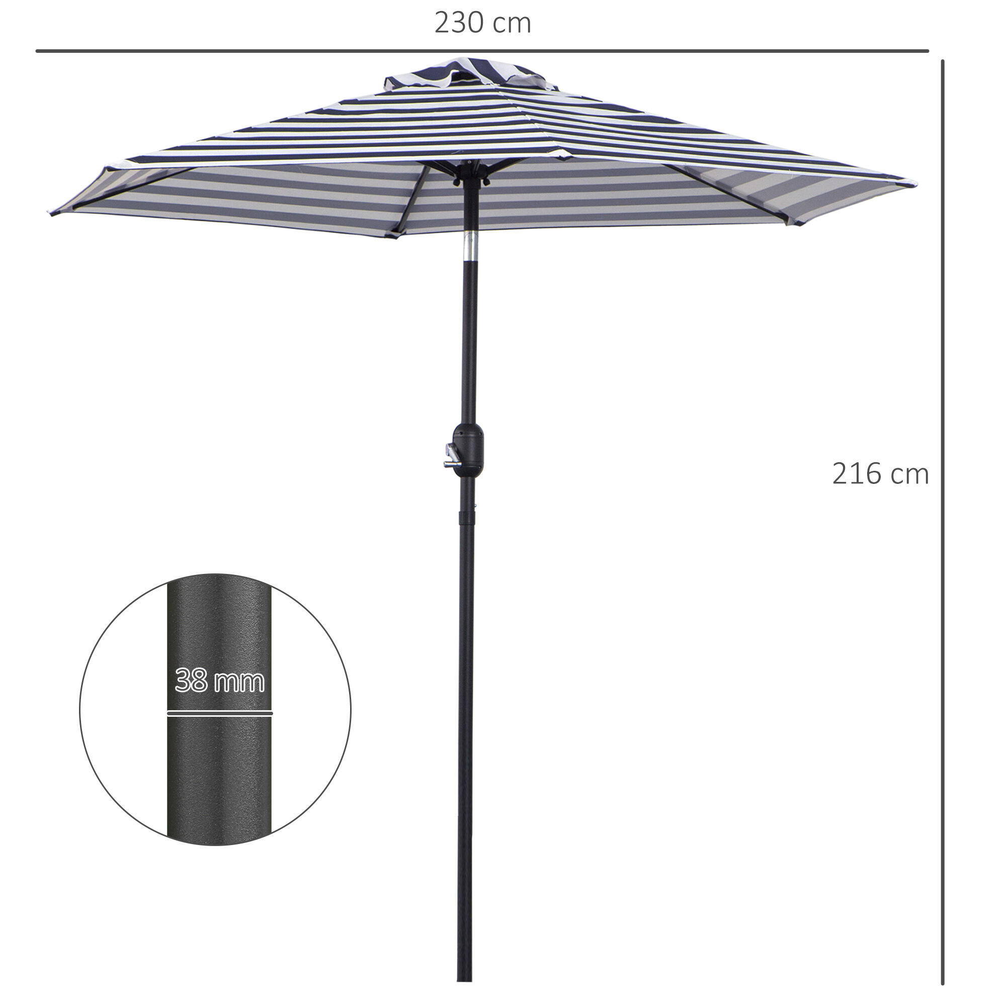 Sombrilla Terraza Outsunny 230x230x216 cm Azul y Blanco 3/5