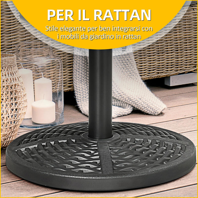 Outsunny Bază Rotundă pentru Umbrelă Efect Ratan Greutate 9.5kg Ø45cm Negru