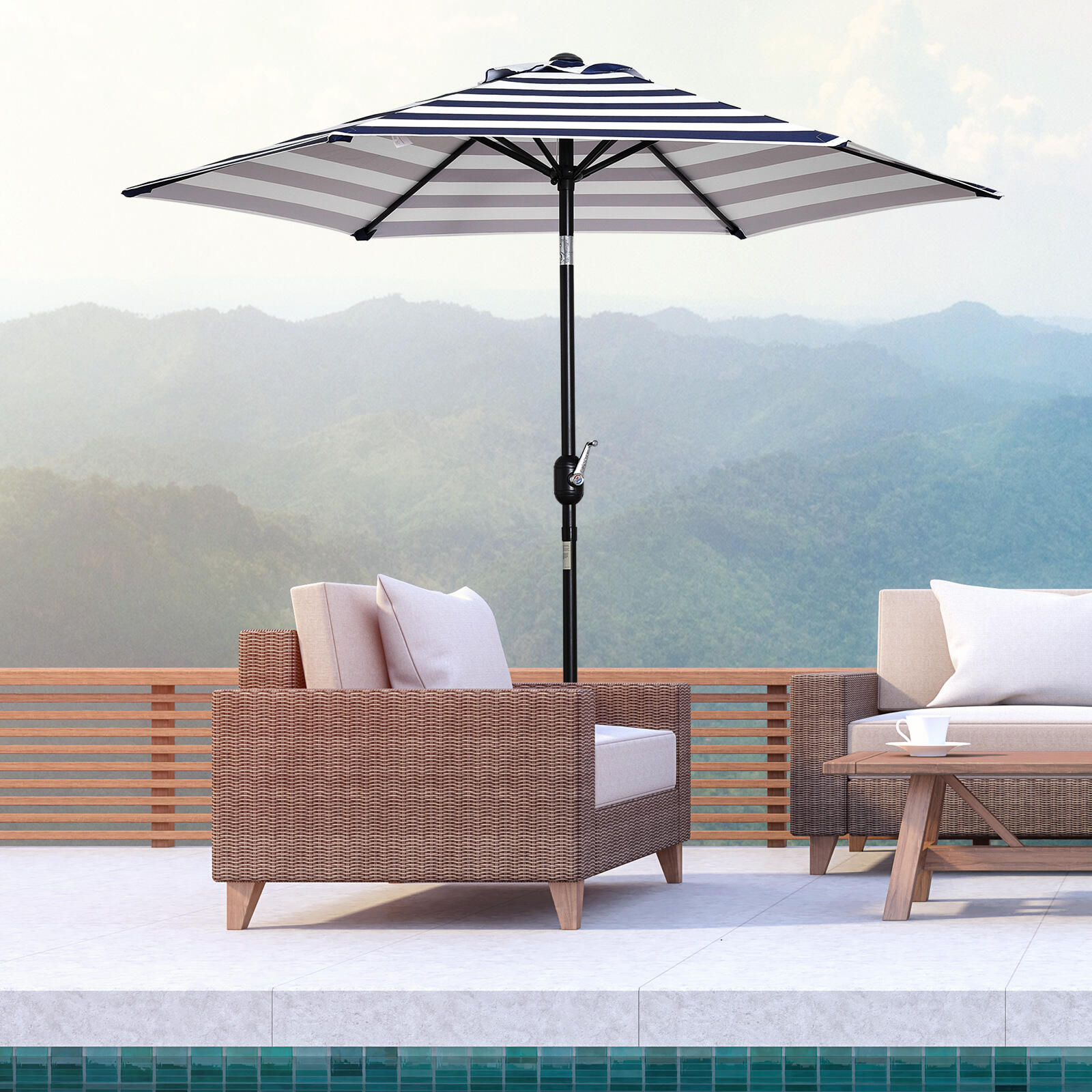 Sombrilla Terraza Outsunny 230x230x216 cm Azul y Blanco 2/5