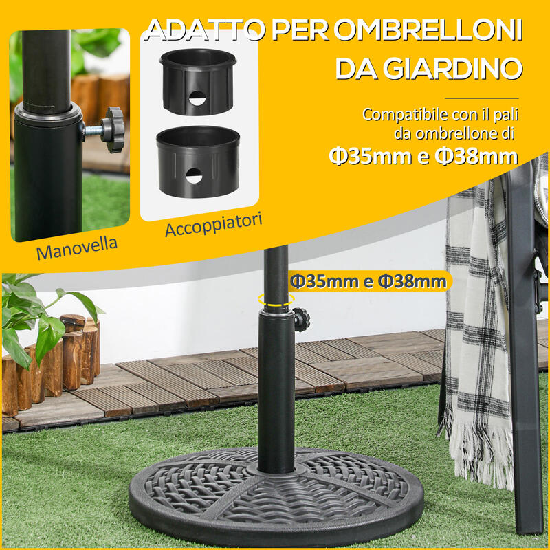 Outsunny Bază Rotundă pentru Umbrelă Efect Ratan Greutate 9.5kg Ø45cm Negru