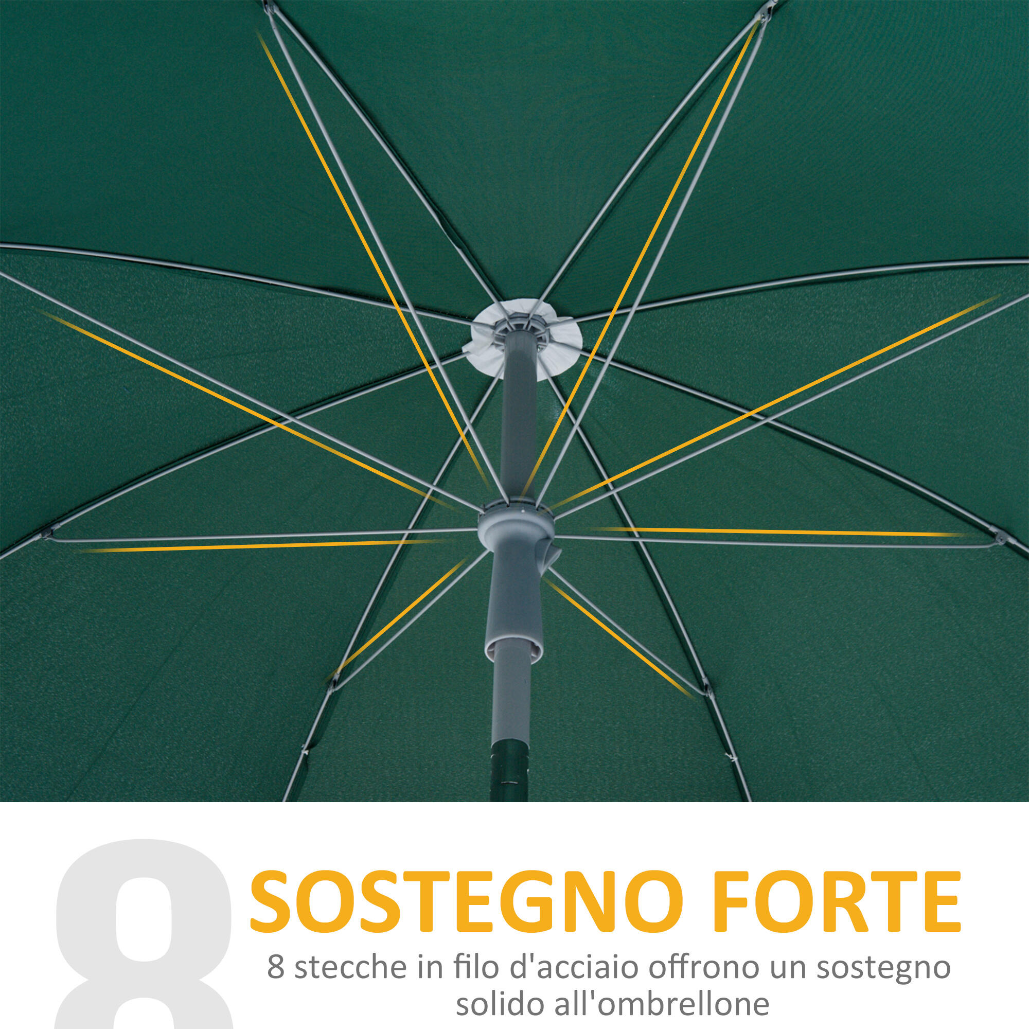 Outsunny Ombrellone da Esterno 2x2.3 m con Tettuccio Inclinabile Verde 7/7