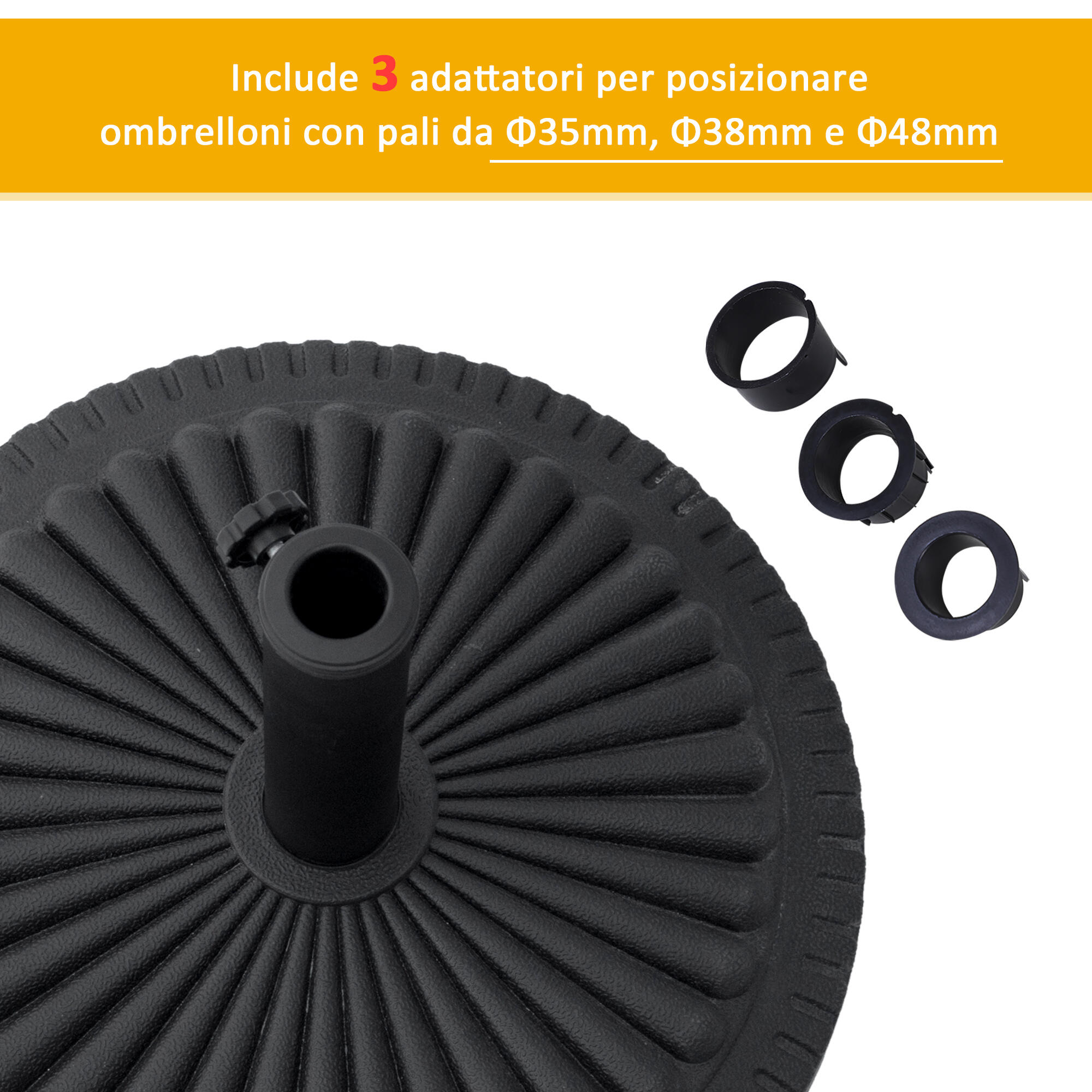 Outsunny Base per Ombrellone Rotonda in Plastica 15kg per Pali da Ф35-38-48mm 6/8