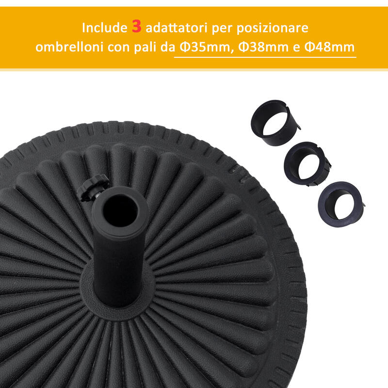 Outsunny Bază Rotundă de Umbrelă din Plastic 15 kg pentru Stâlpi de 35-38-48  mm