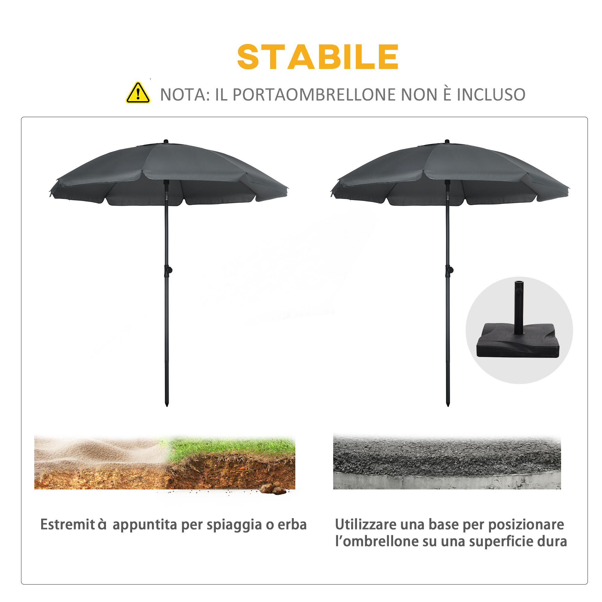 Outsunny Ombrellone da Spiaggia 1.8x2m a 8 Stecche e Tettuccio Reclinabile 45° 7/7