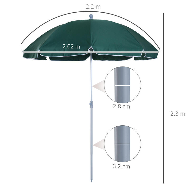 Outsunny Umbrelă de Exterior 2X2.3M cu Baldachin Înclinabil Verde