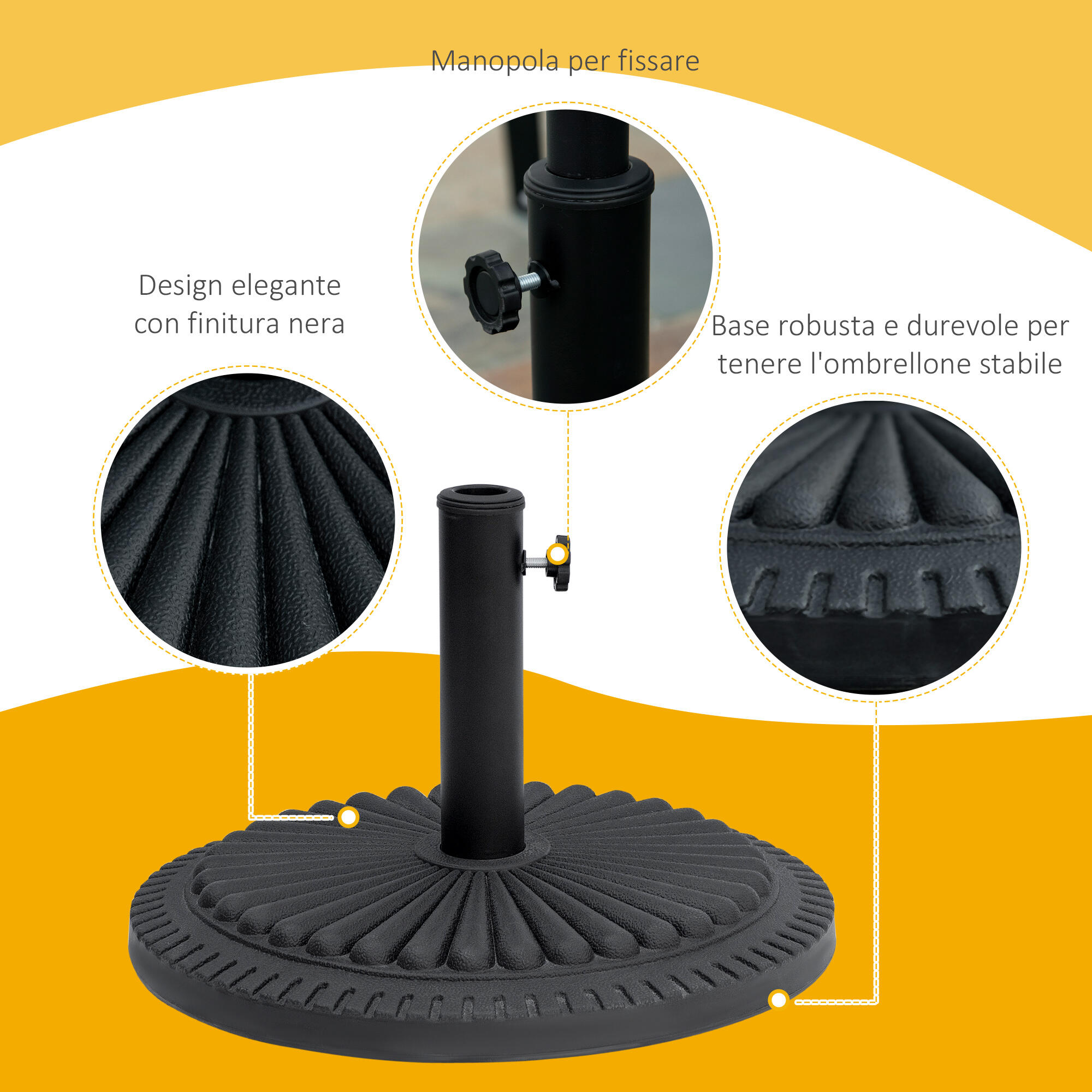 Outsunny Base per Ombrellone Rotonda in Plastica 15kg per Pali da Ф35-38-48mm 4/8