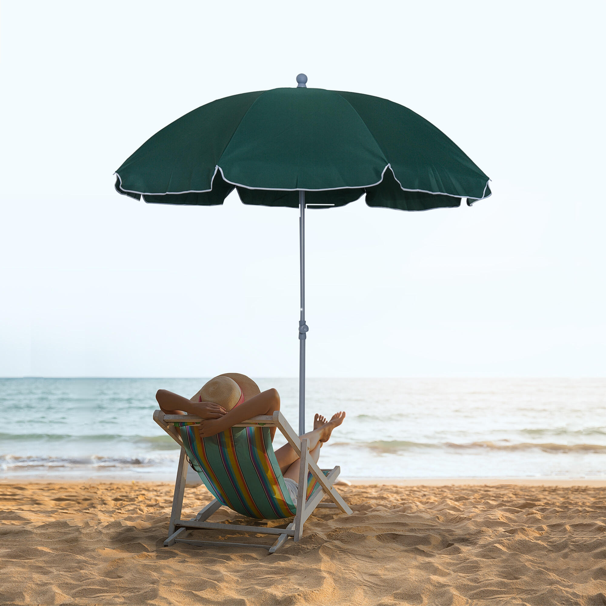 Outsunny Ombrellone da Esterno 2x2.3 m con Tettuccio Inclinabile Verde 2/7