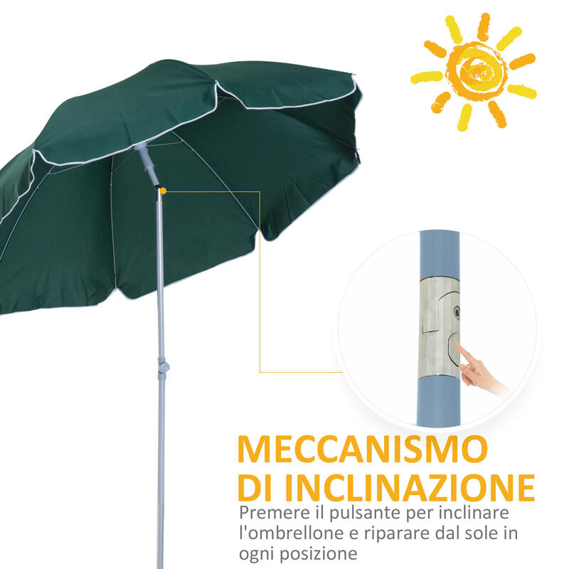 Outsunny Umbrelă de Exterior 2X2.3M cu Baldachin Înclinabil Verde