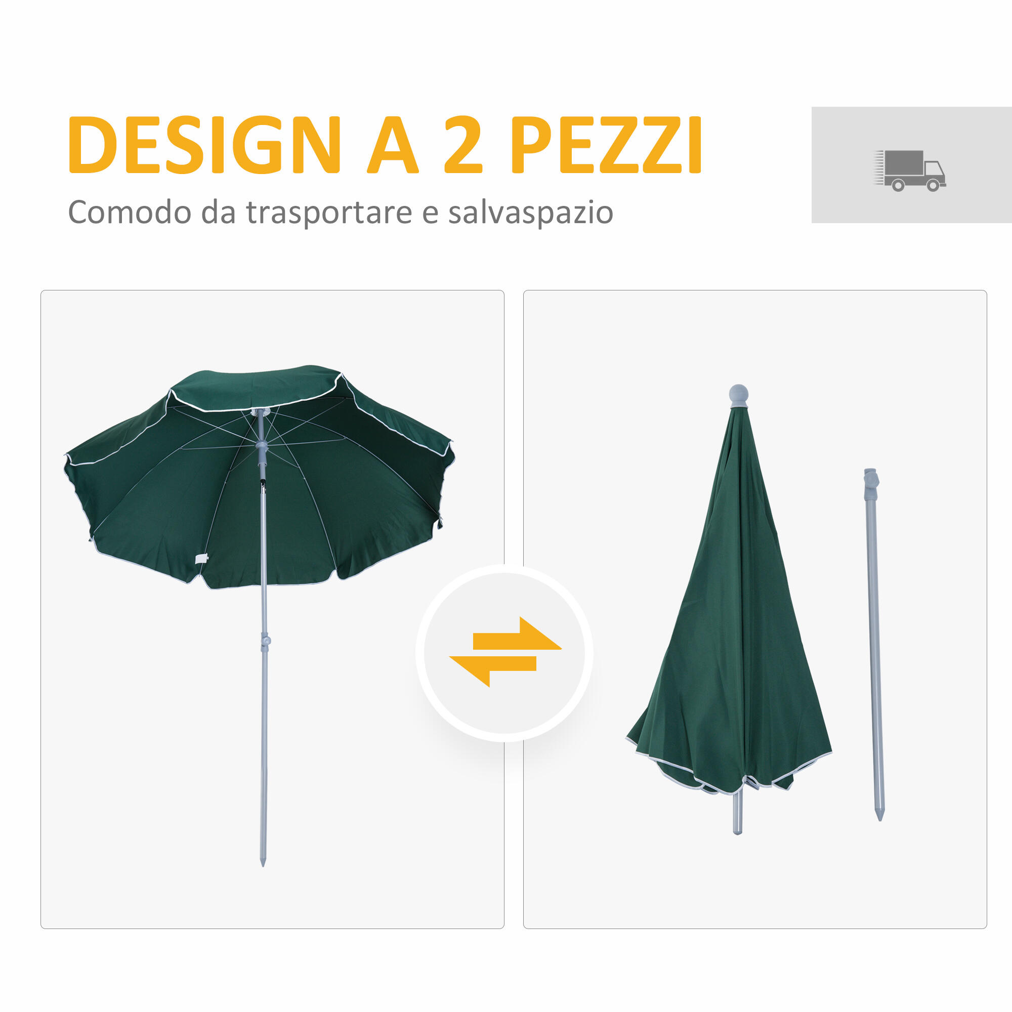 Outsunny Ombrellone da Esterno 2x2.3 m con Tettuccio Inclinabile Verde 4/7