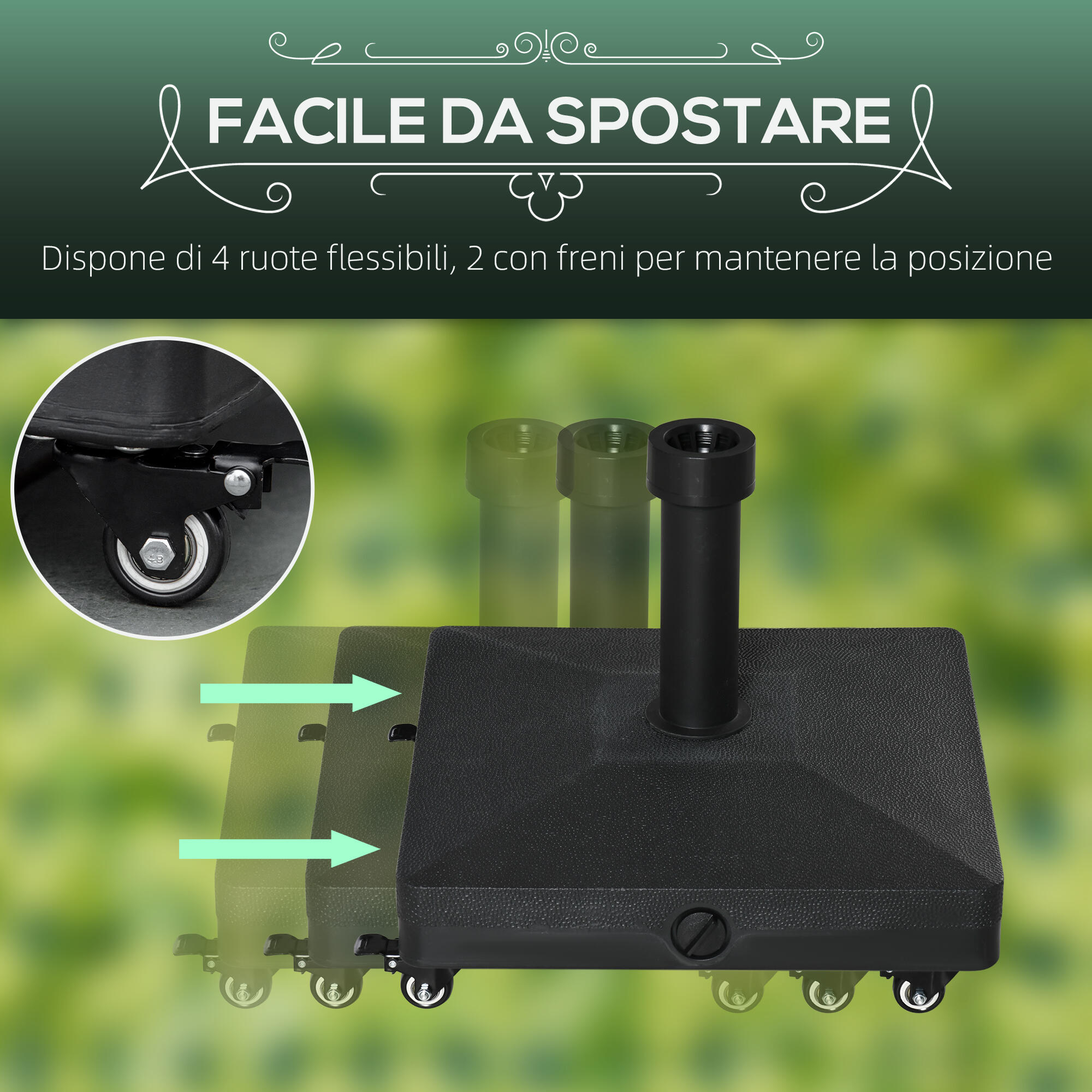 Outsunny Base per Ombrellone con Ruote Riempibile fino a 20kg per Pali Ø28-38mm 7/8