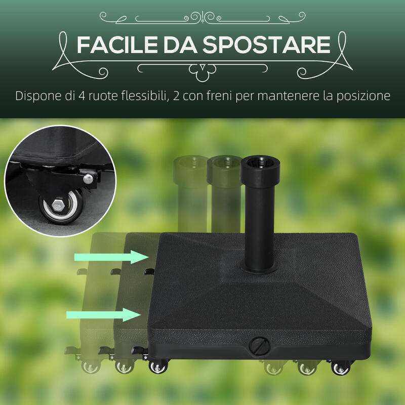 Outsunny Bază de Umbrelă cu Roți Umplută Până La 20 kg pentru Stâlpi Ø28-38 mm