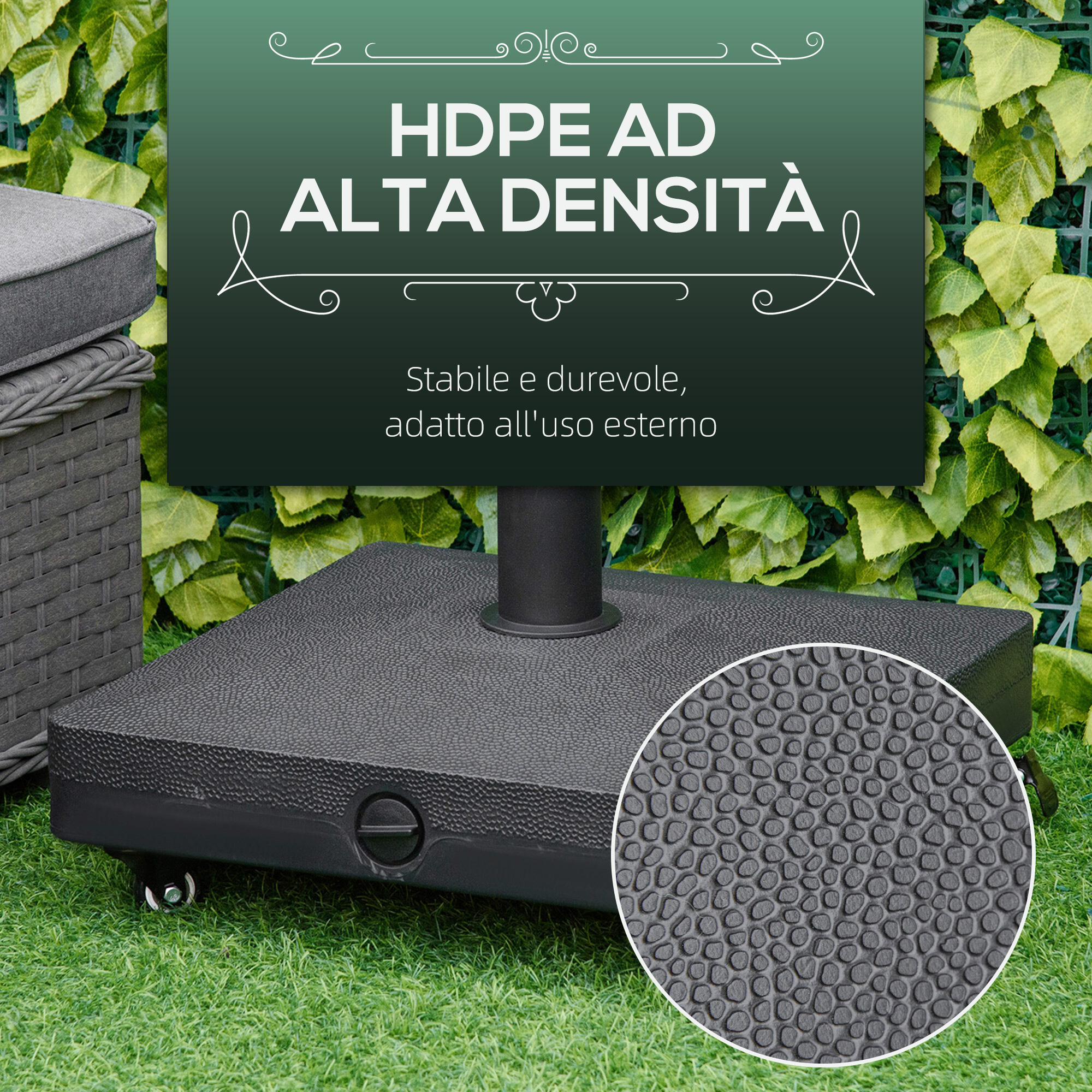 Outsunny Base per Ombrellone con Ruote Riempibile fino a 20kg per Pali Ø28-38mm 6/8