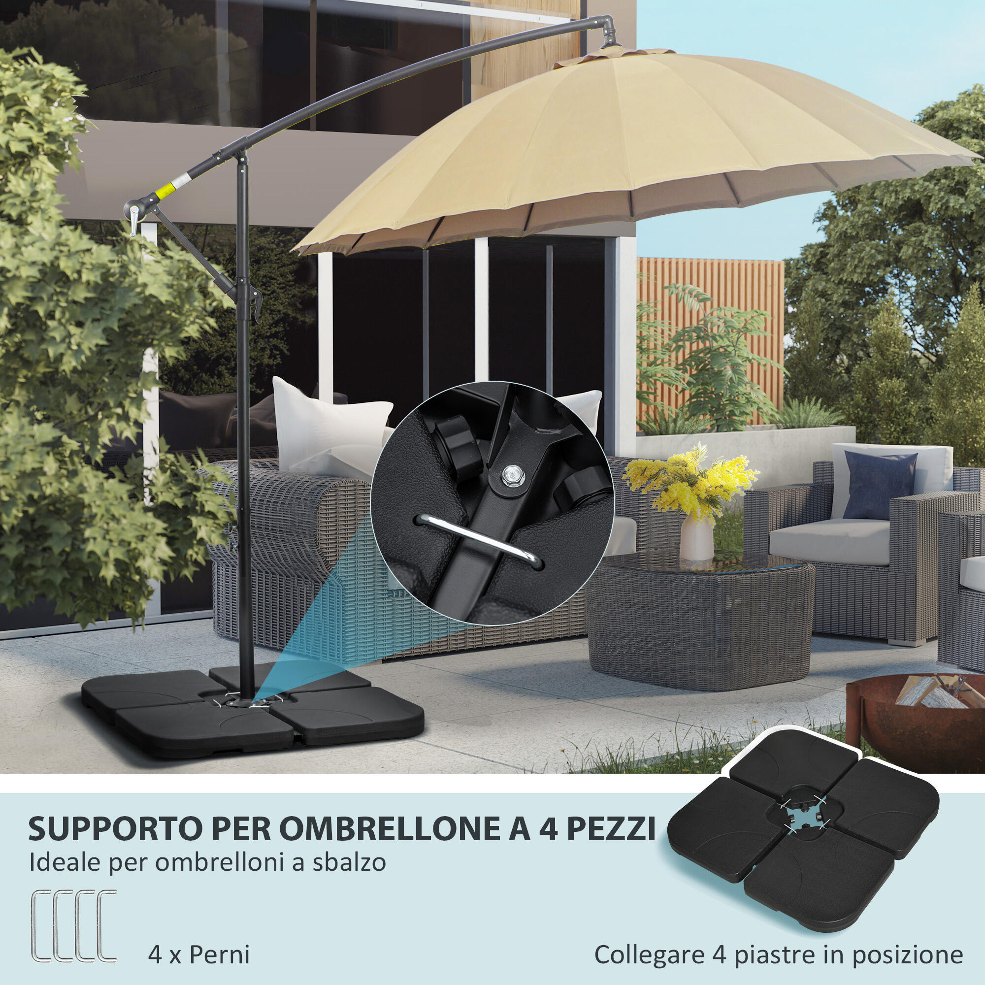 Outsunny Base per Ombrellone Set 4 Pezzi in HDPE Riempibile con Acqua o Sabbia 4/7