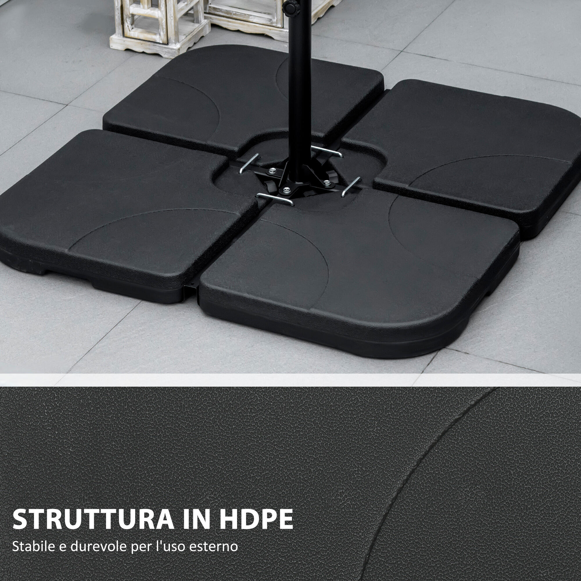 Outsunny Base per Ombrellone Set 4 Pezzi in HDPE Riempibile con Acqua o Sabbia 6/7