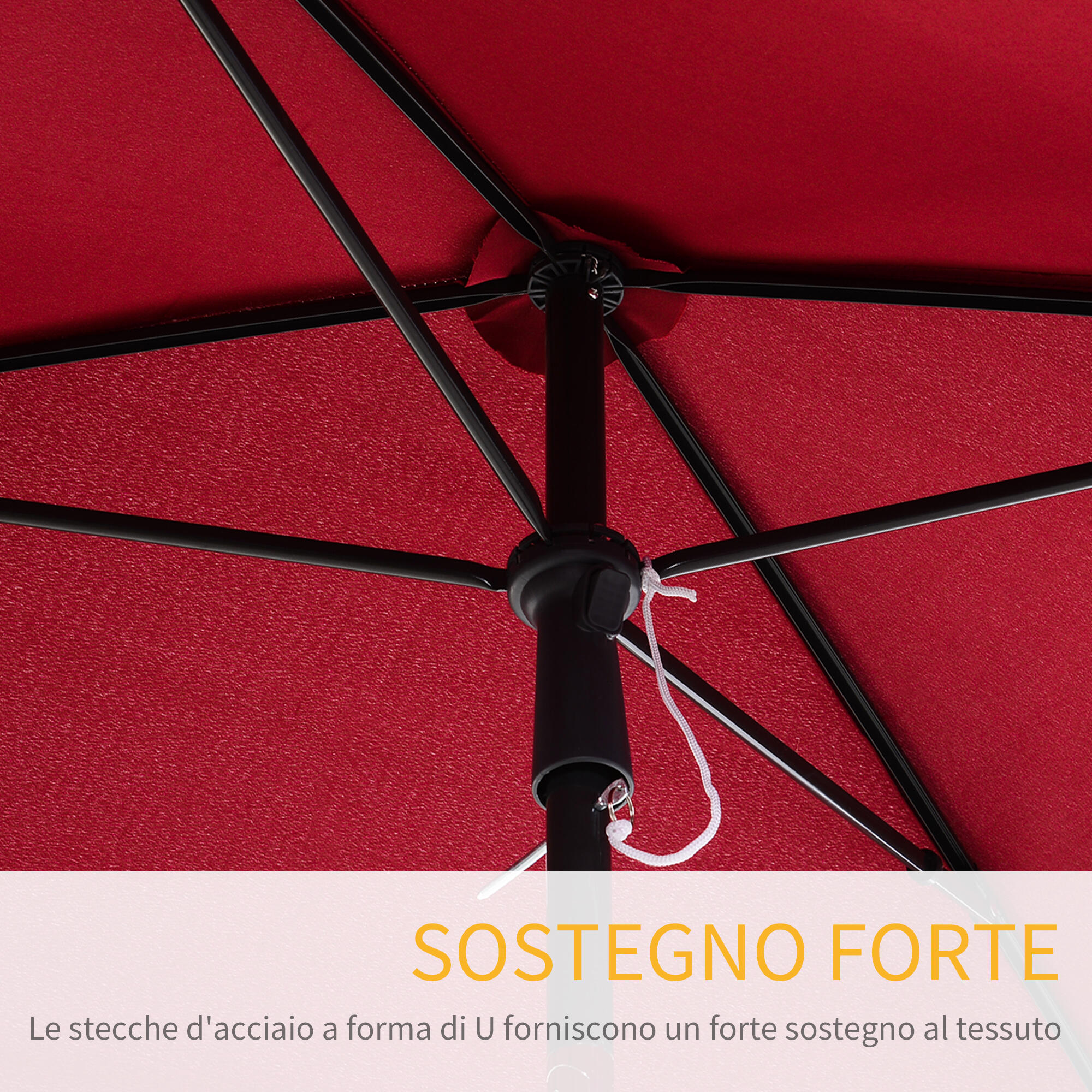 Outsunny Ombrellone da Esterno Rettangolare 2x2.4 m Rosso 7/7