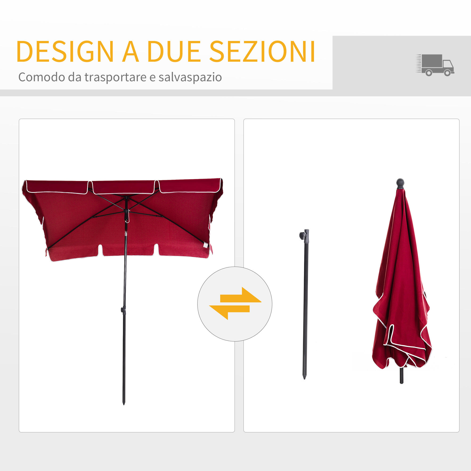 Outsunny Ombrellone da Esterno Rettangolare 2x2.4 m Rosso 5/7
