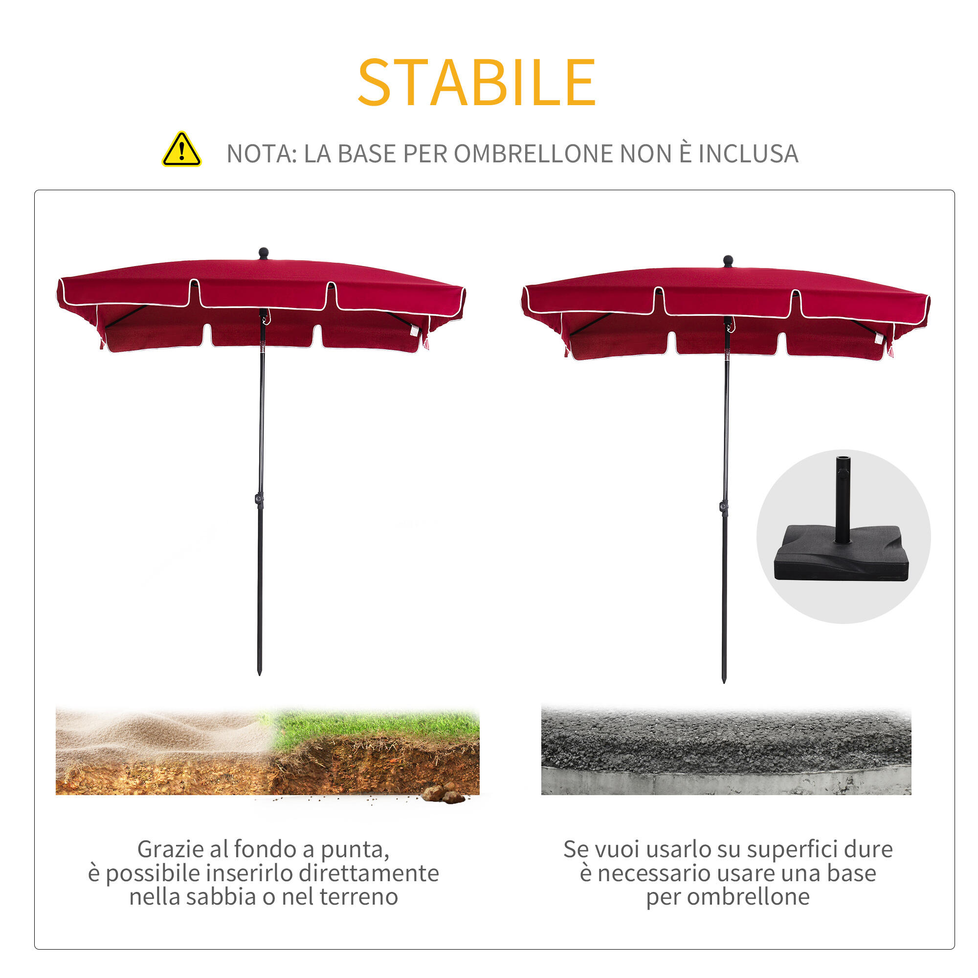 Outsunny Ombrellone da Esterno Rettangolare 2x2.4 m Rosso 6/7