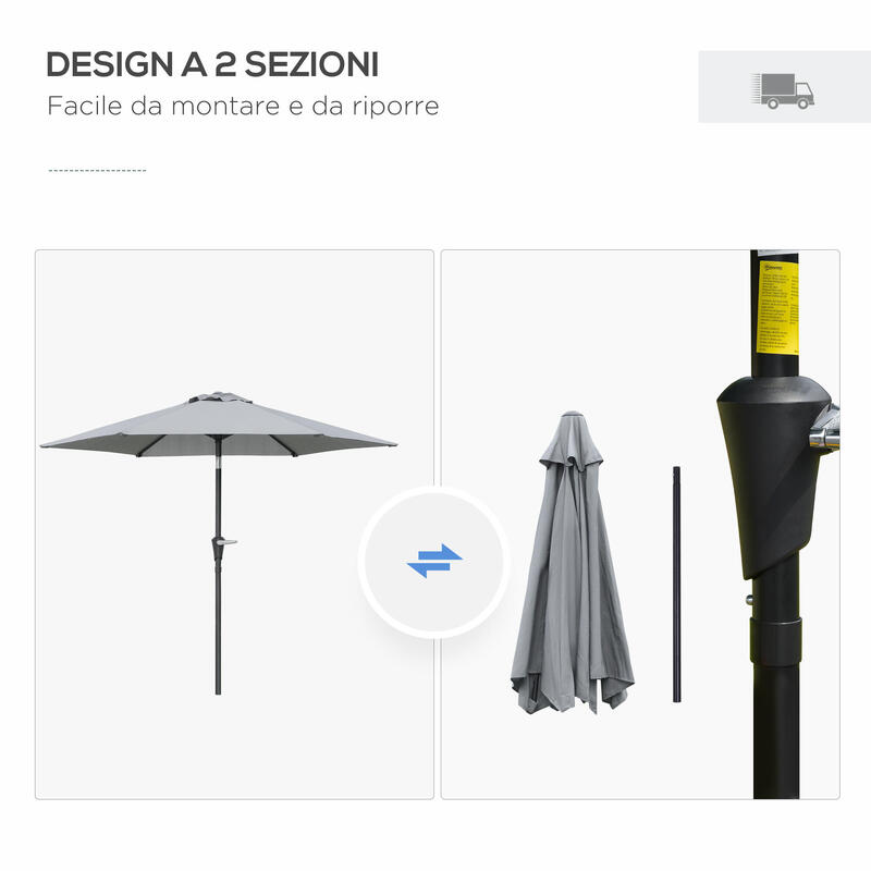 Outsunny 2.3X2M Umbrelă de Exterior Înclinabilă cu deschidere Manivelă Gri