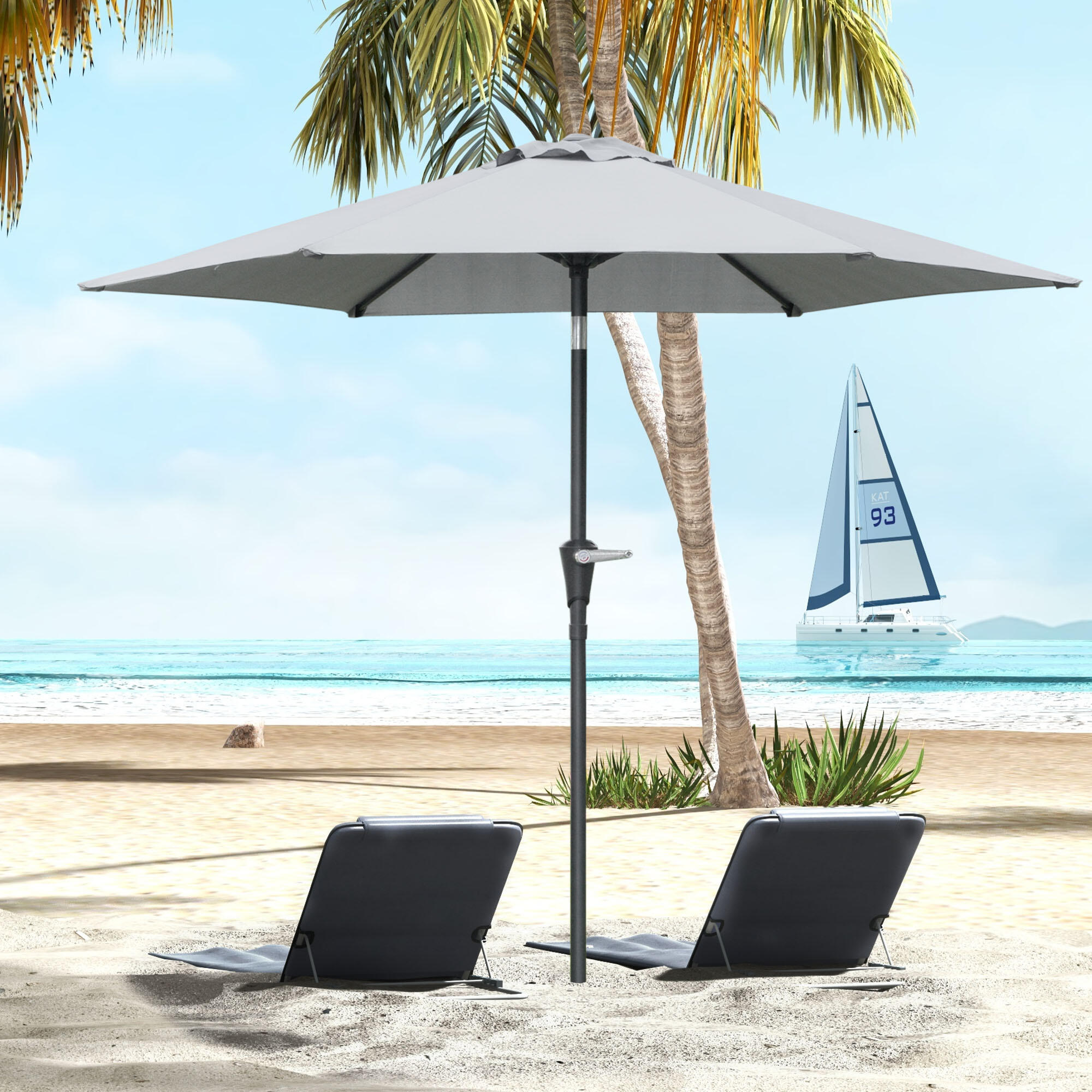 Chapéu de sol ø230x216 cm cinzento Outsunny 2/7