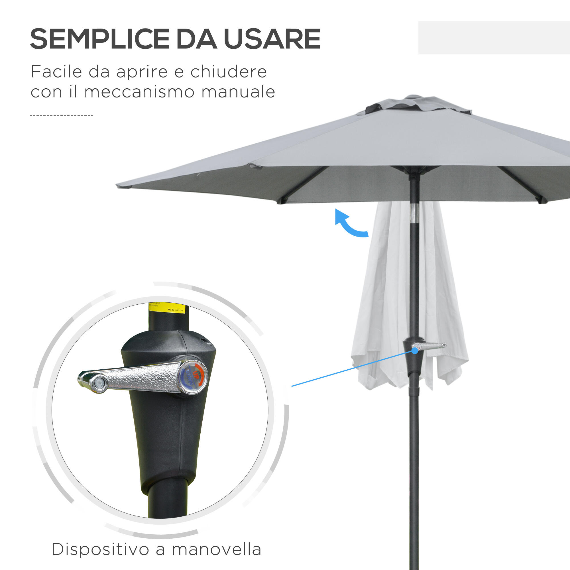 Outsunny Ombrellone da Esterno Inclinabile 2.3x2m Apertura a Manovella Grigio 4/7