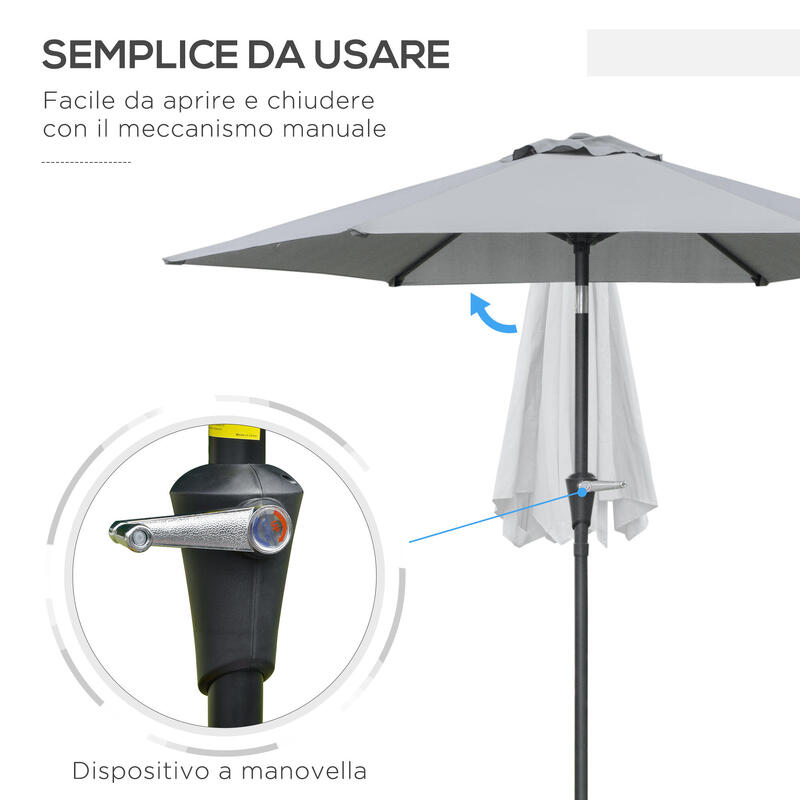 Outsunny 2.3X2M Umbrelă de Exterior Înclinabilă cu deschidere Manivelă Gri