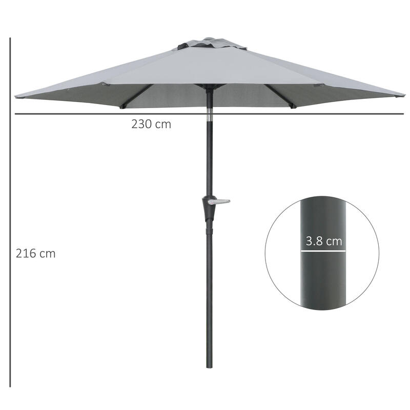 Outsunny 2.3X2M Umbrelă de Exterior Înclinabilă cu deschidere Manivelă Gri