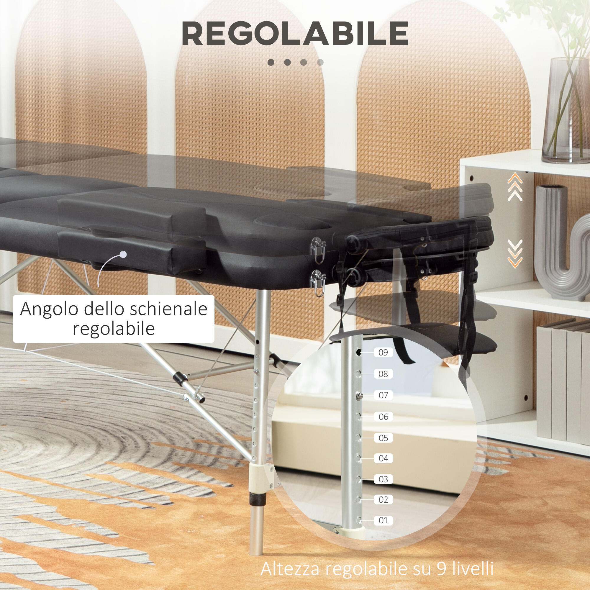 HOMCOM Lettino da Massaggio Pieghevole ad Altezza Regolabile Nero 4/7