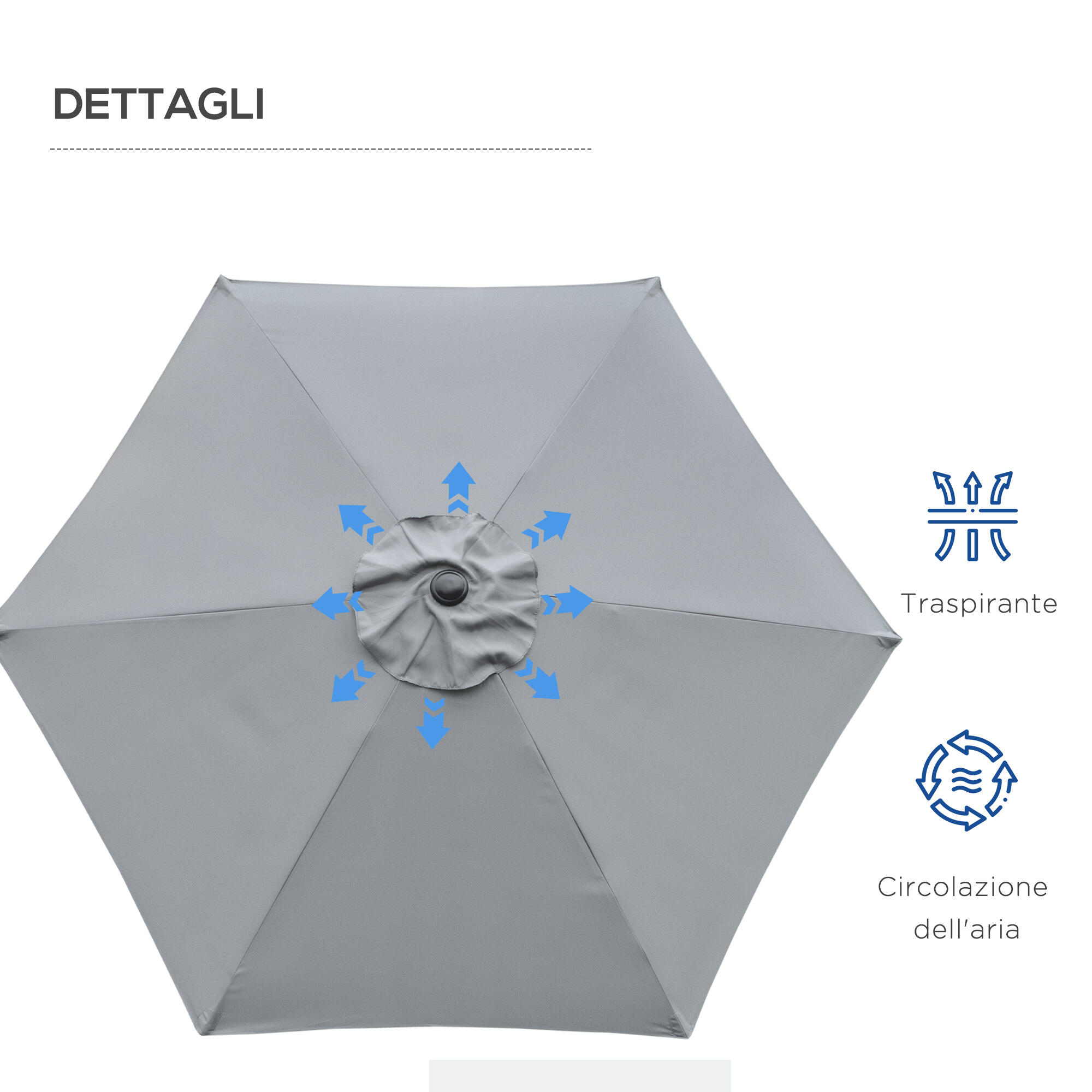 Outsunny Ombrellone da Esterno Inclinabile 2.3x2m Apertura a Manovella Grigio 7/7