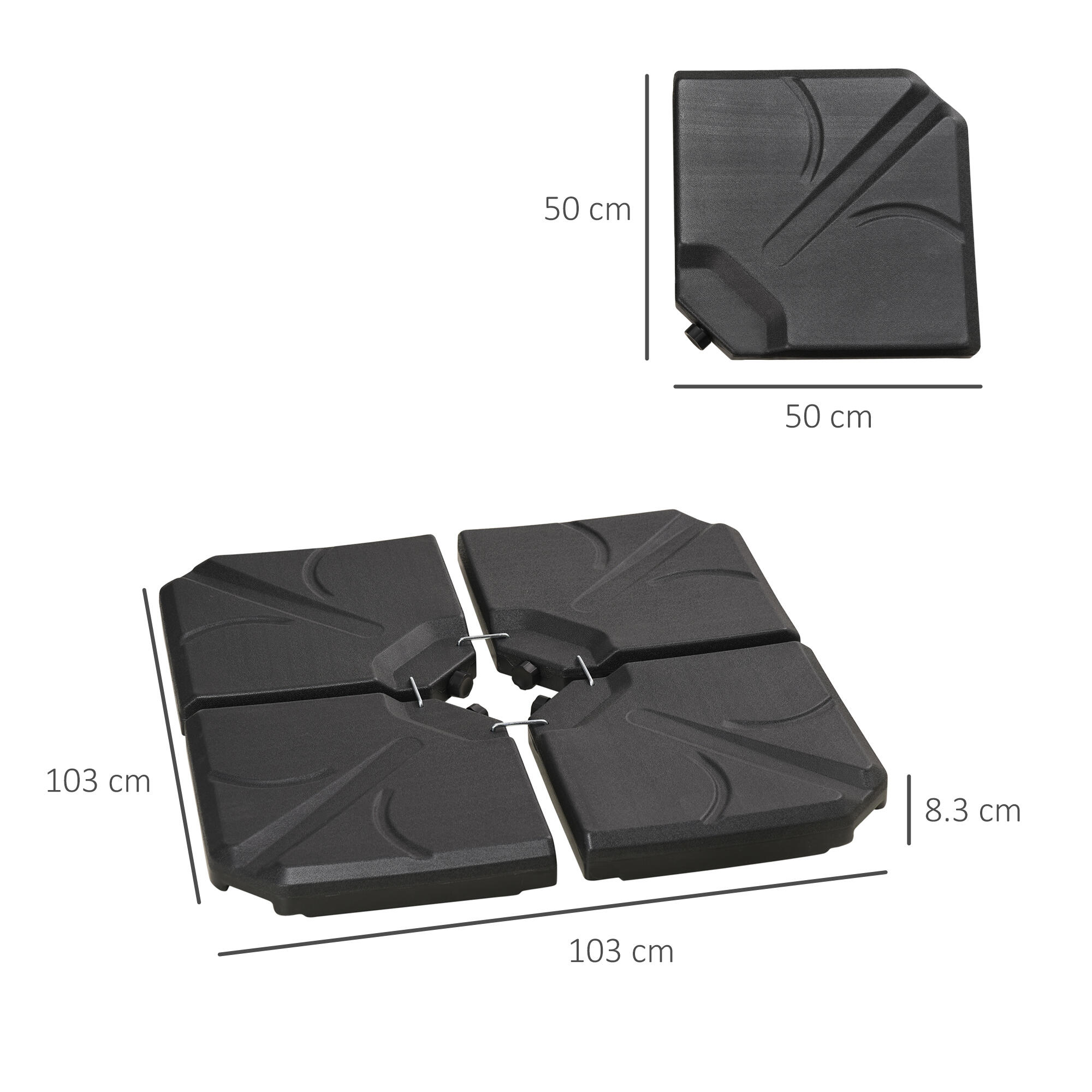 Outsunny Base per Ombrellone 4 Pezzi in Plastica Riempibili con Acqua e Sabbia 3/8