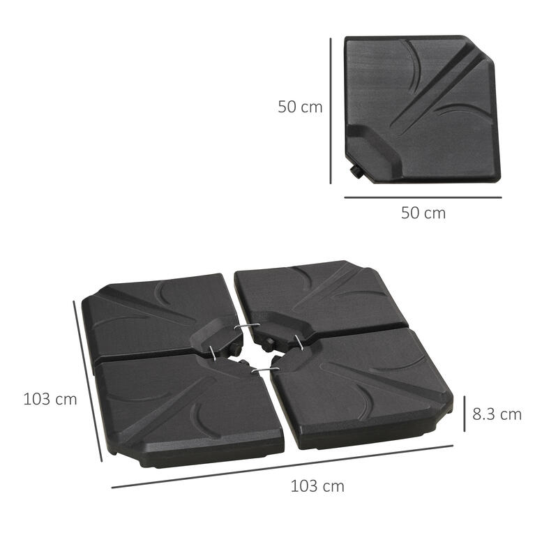 Outsunny Bază de Umbrelă din Plastic, 4 Piese, Umplută cu Apă Și Nisip