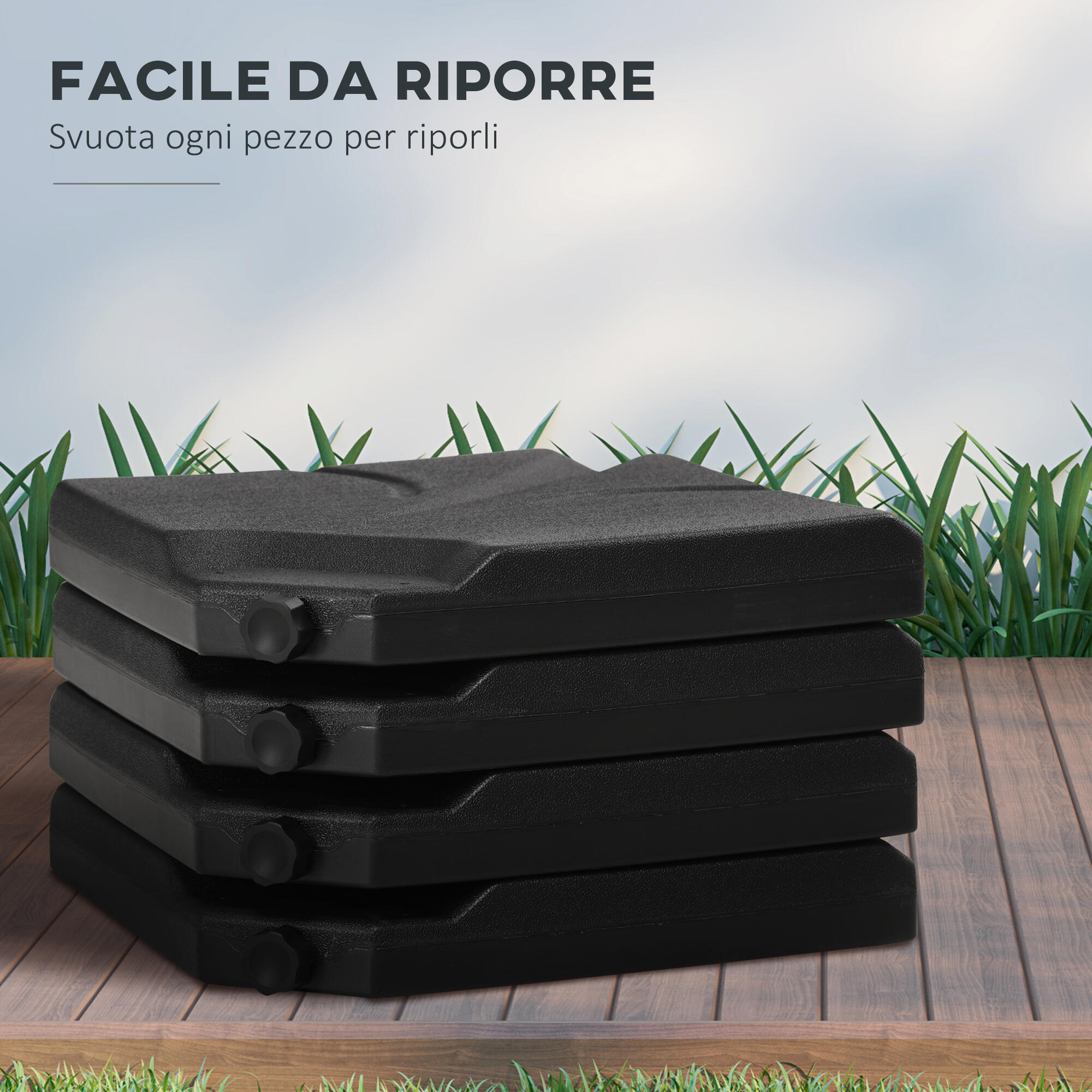 Outsunny Base per Ombrellone 4 Pezzi in Plastica Riempibili con Acqua e Sabbia 7/8