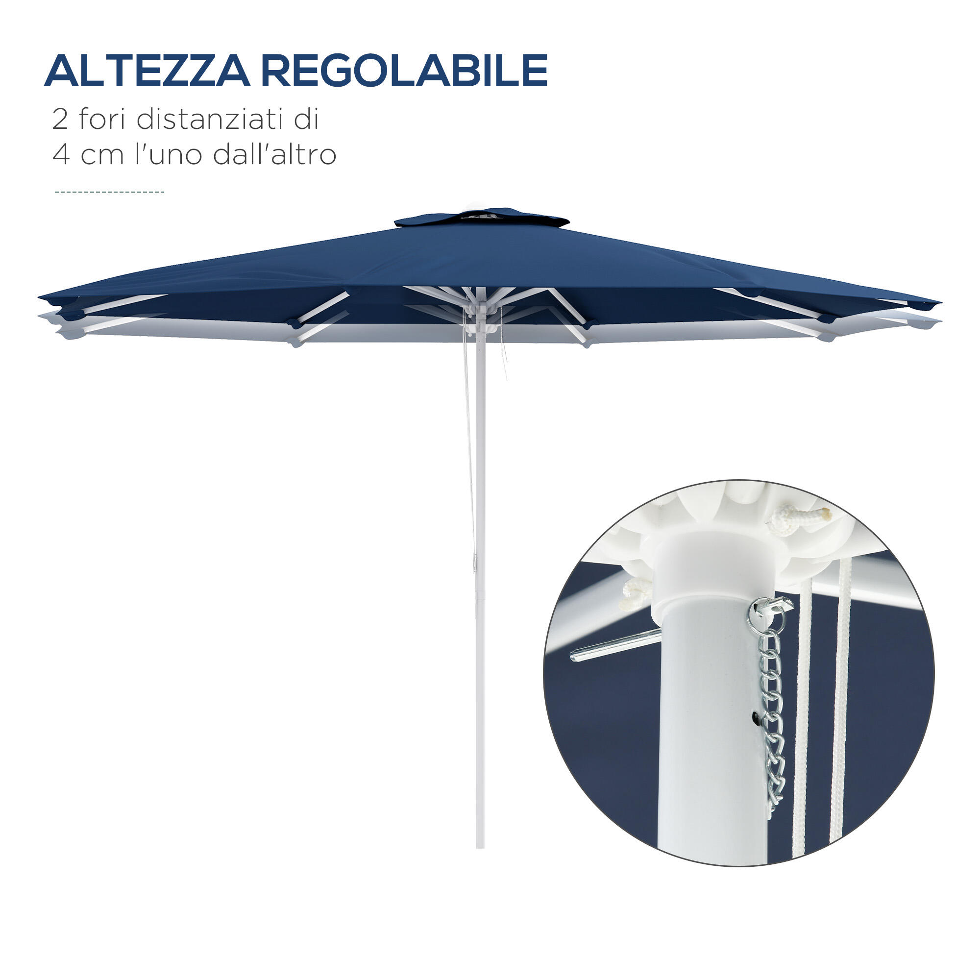 Outsunny Ombrellone da Spiaggia con Tettuccio Reclinabile Blu | Italy