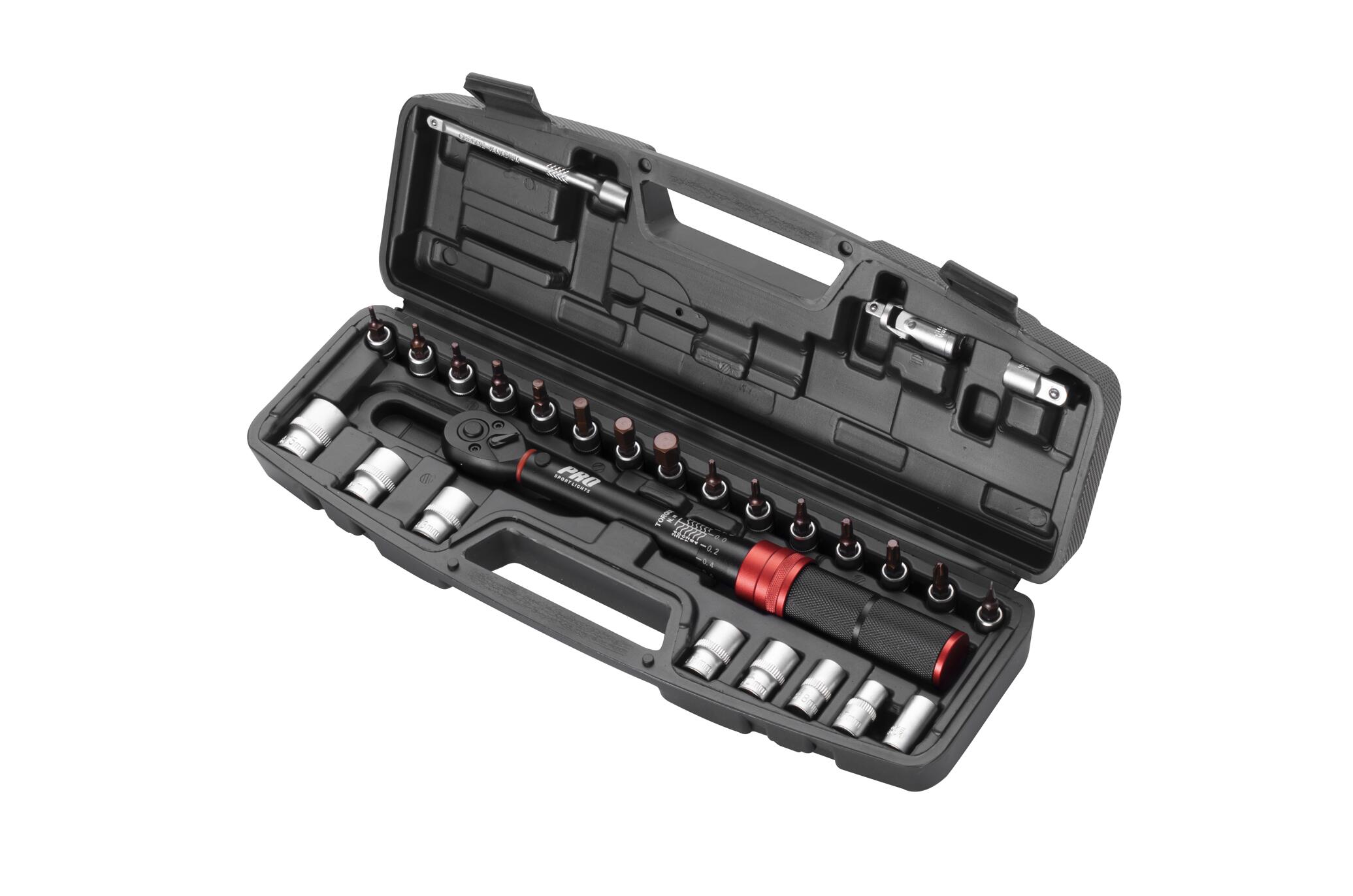 Momentsleutel Set Fiets Gereedschap Koffer 2-24 Nm 1/4" - Rood Zwart 3/7
