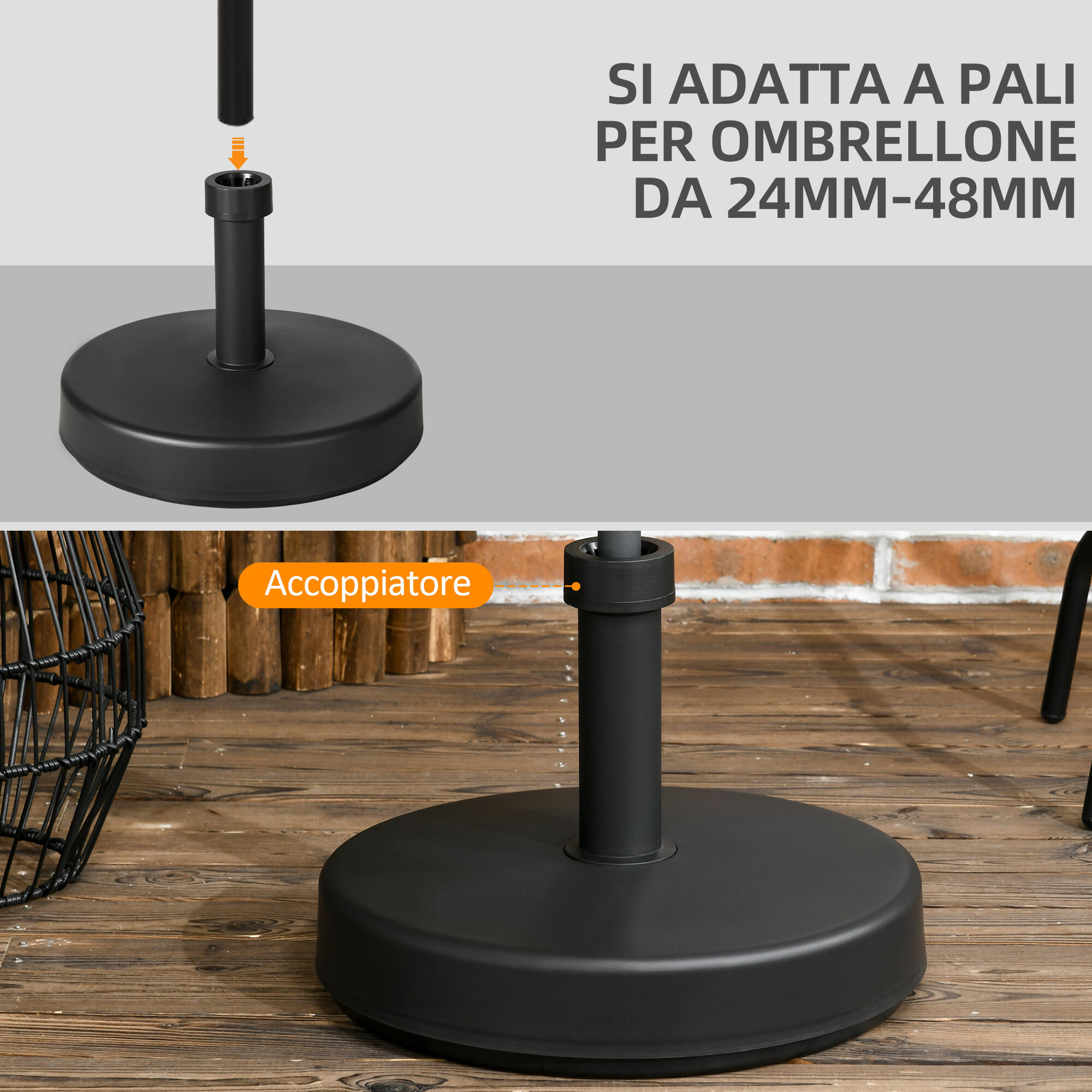 Outsunny Base per Ombrellone da Esterno in PP max 18kg di Peso Nero 5/7