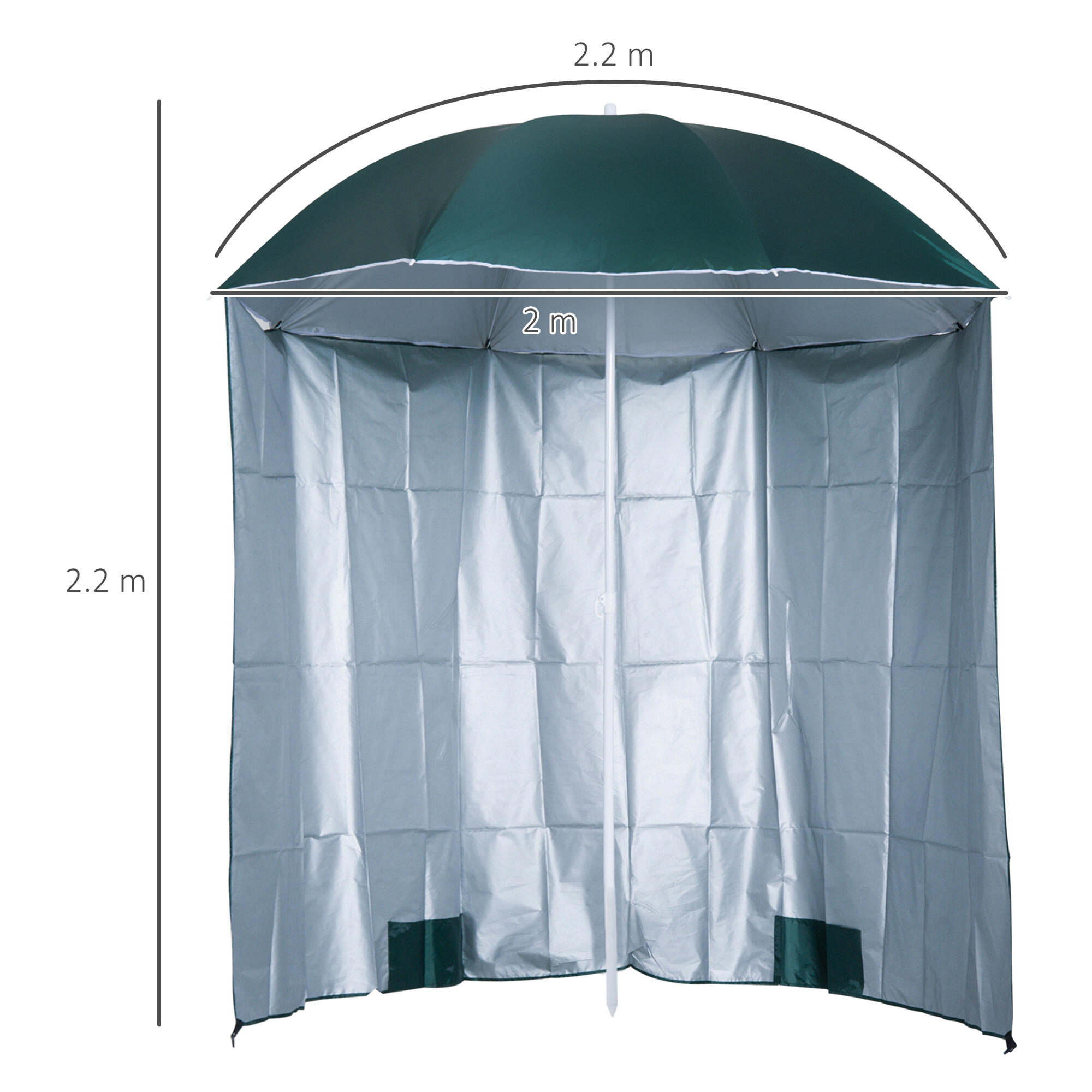 Outsunny Ombrellone da Spiaggia 2x2 m con Tenda Parasole 3/7