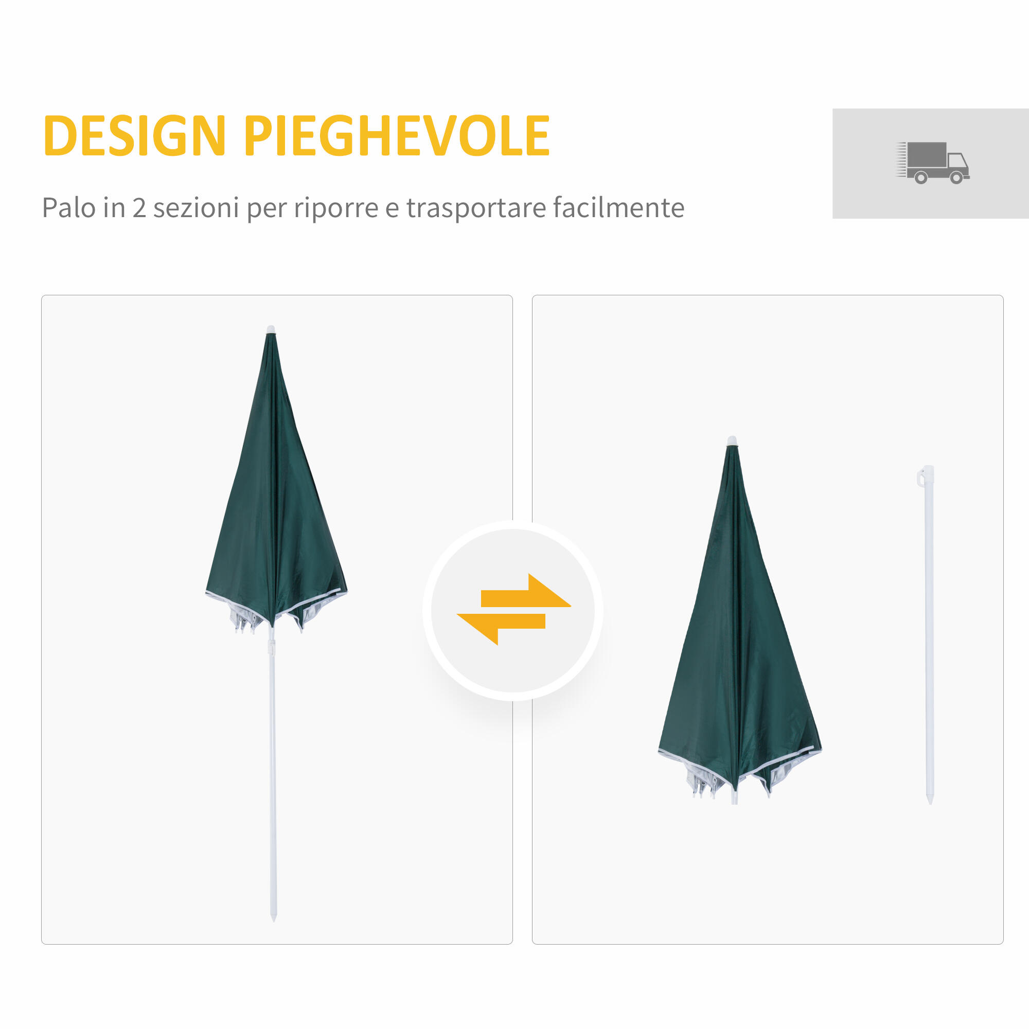 Outsunny Ombrellone da Spiaggia 2x2 m con Tenda Parasole 4/7