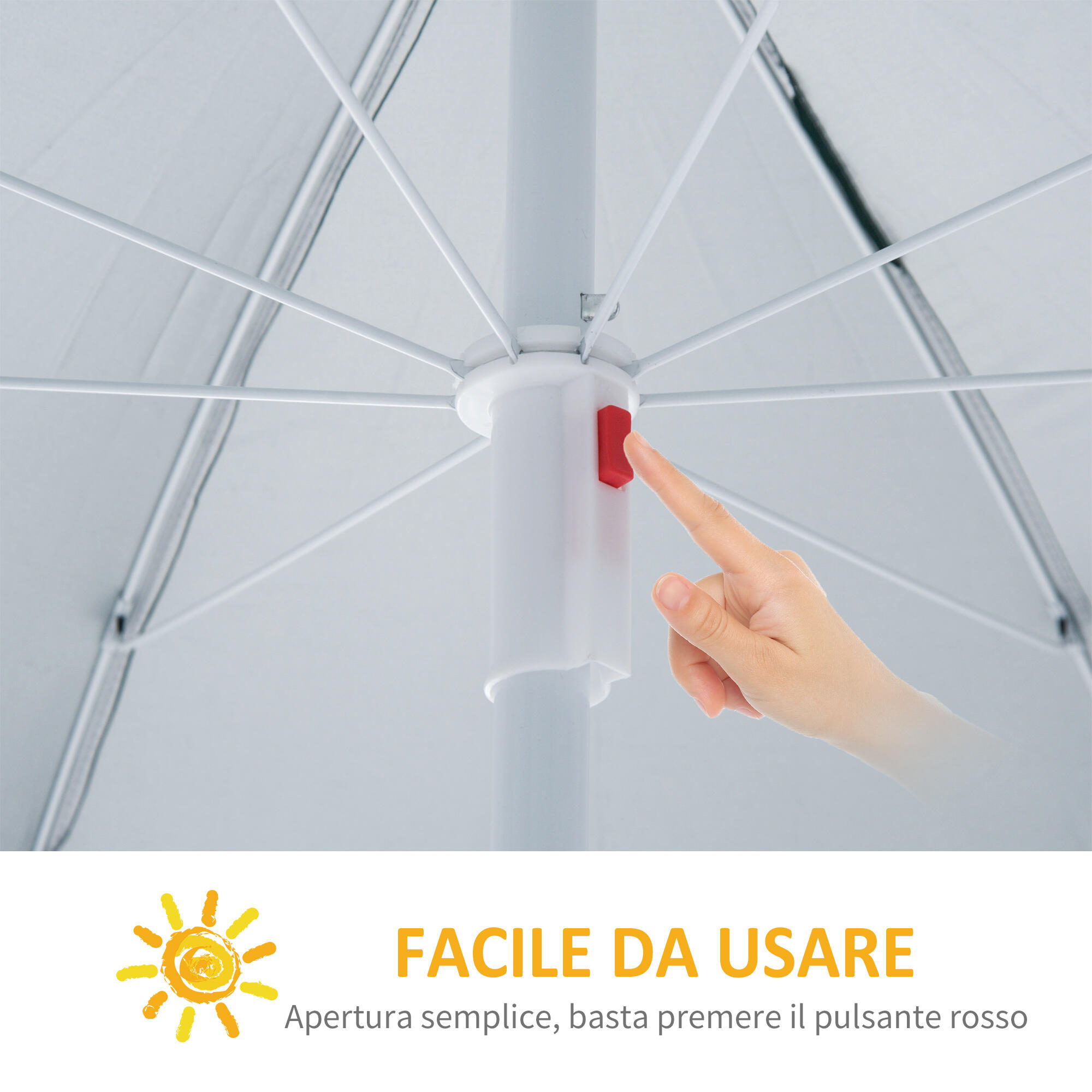 Outsunny Ombrellone da Spiaggia 2x2 m con Tenda Parasole 6/7