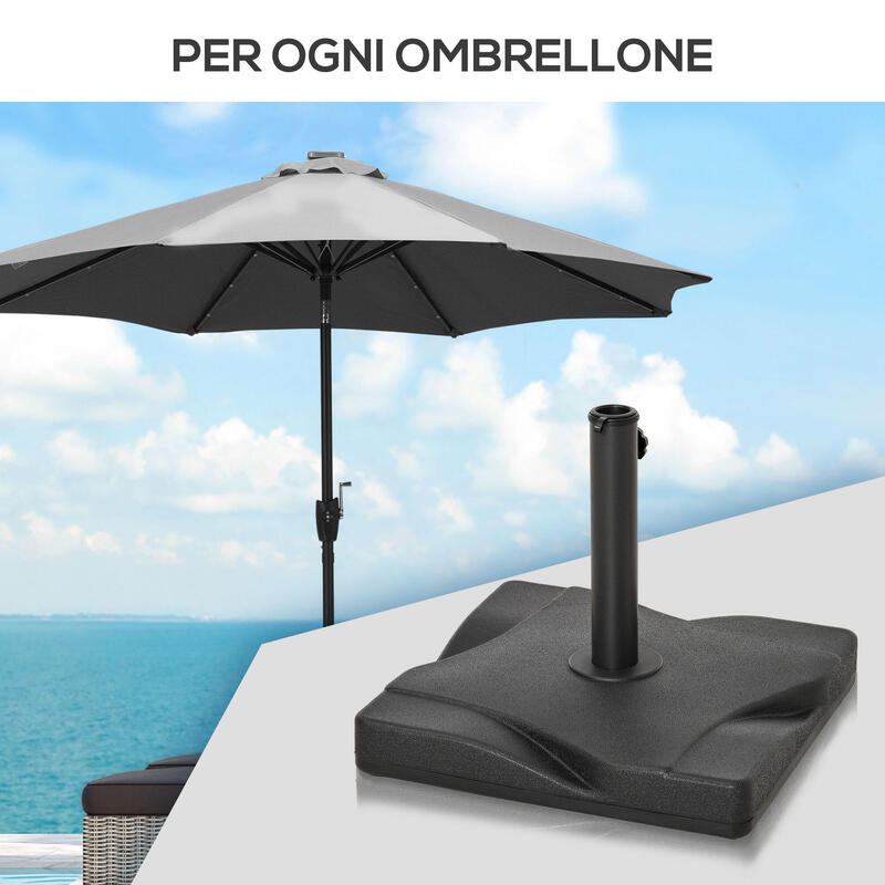 Outsunny Baza de Umbrelă Pătrată din Plastic, 20 kg, pentru Stâlpi de 32-48  mm