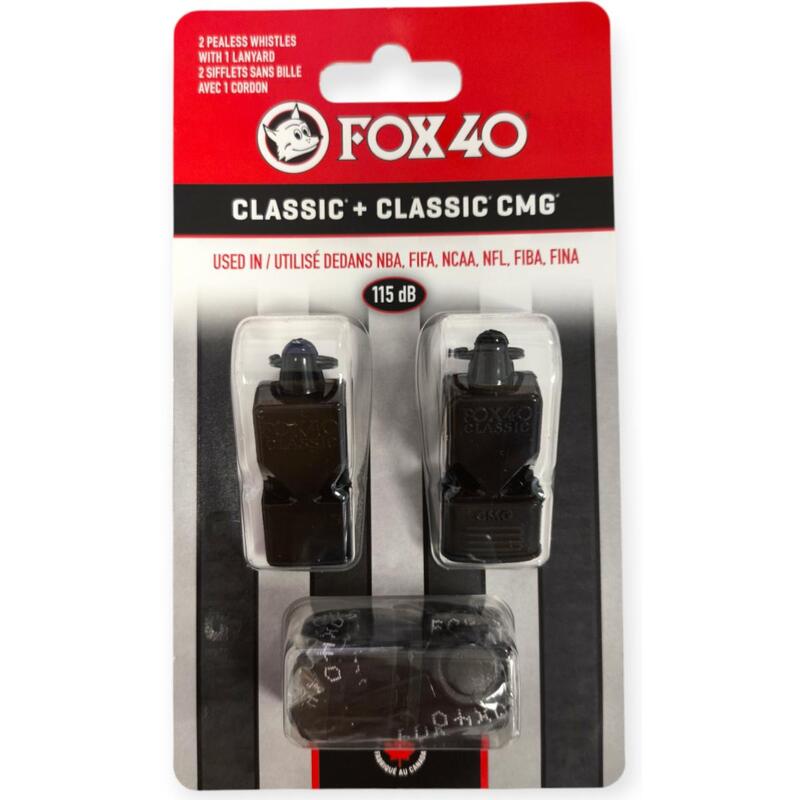 Pachet 2 fluiere Classic FOX40 si FOX40 CMG cu un snur, negru