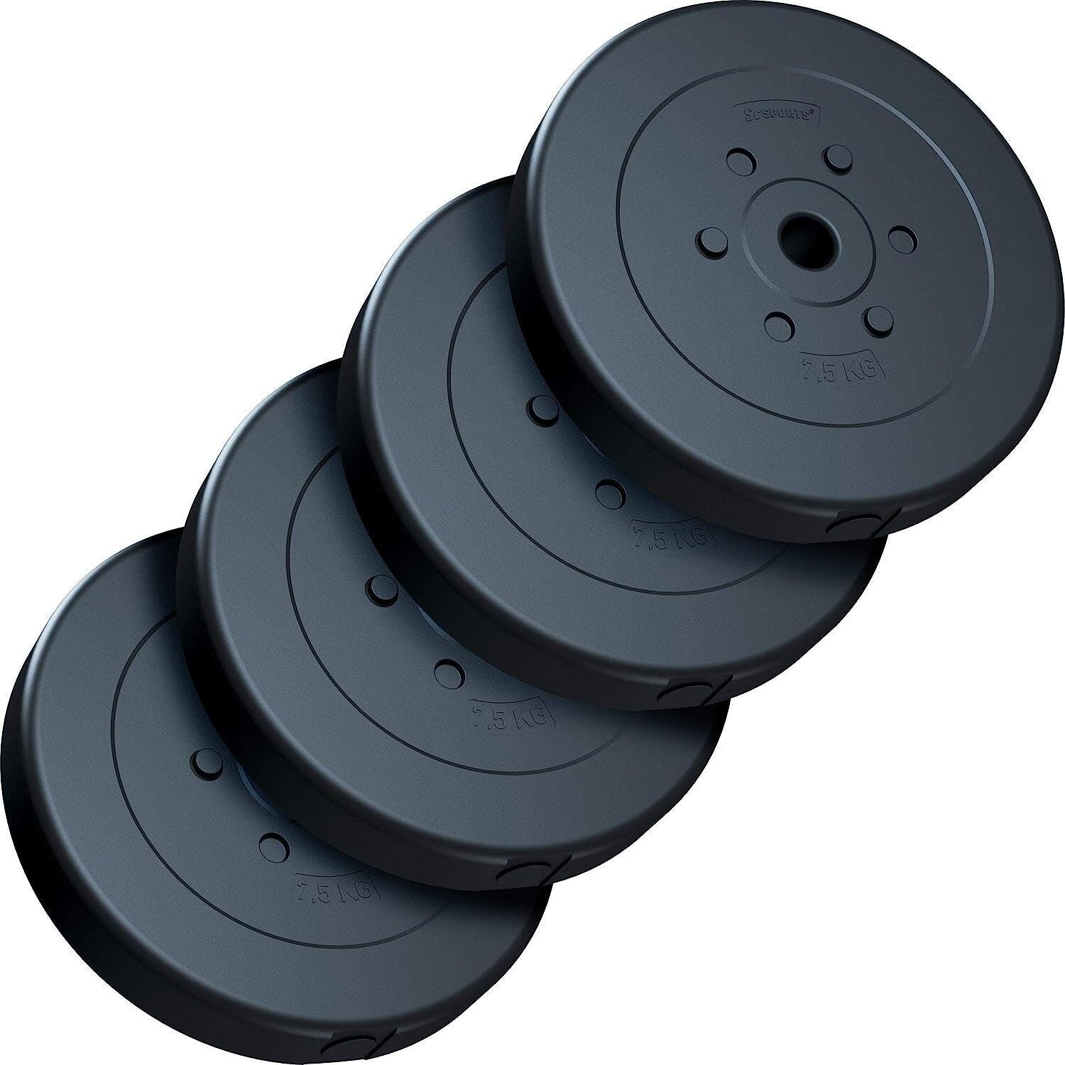 Set placi haltere 30 KG (4x7.5 KG) 30 și 31mm plastic ciment negru