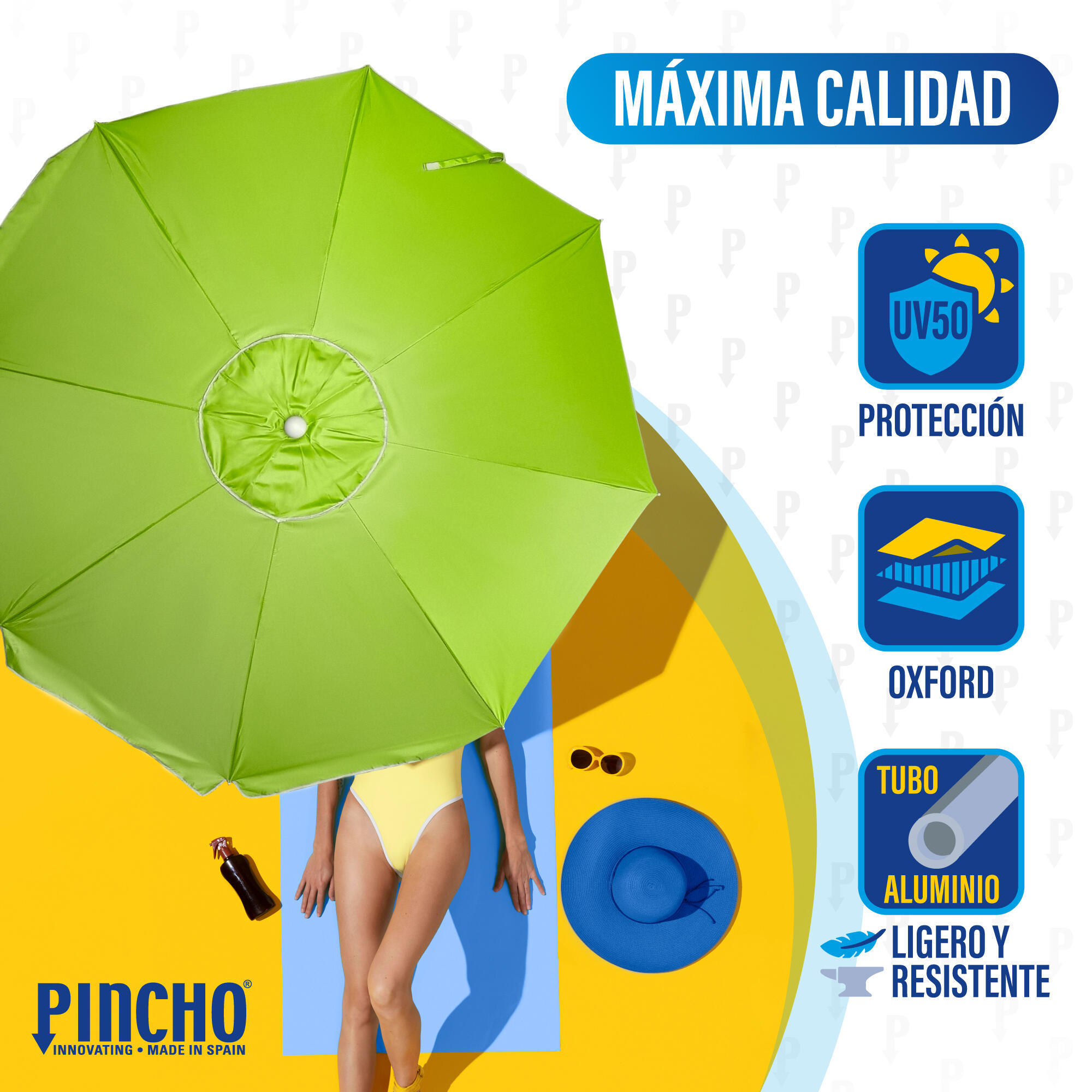 Sombrilla Playa Grande 240 cm, Antiviento hasta 35km/h, protección UV 50 3/7