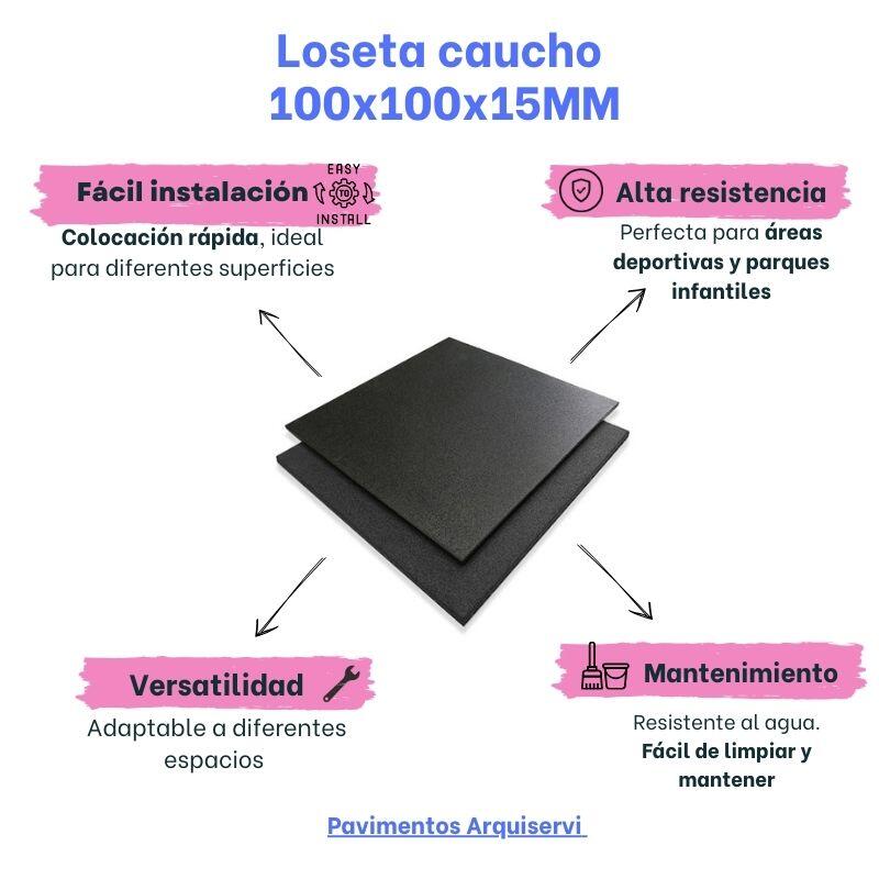 GYM EN CASA Pack 8. Losetas de Caucho 1x1x15mm(Negro) 2/8