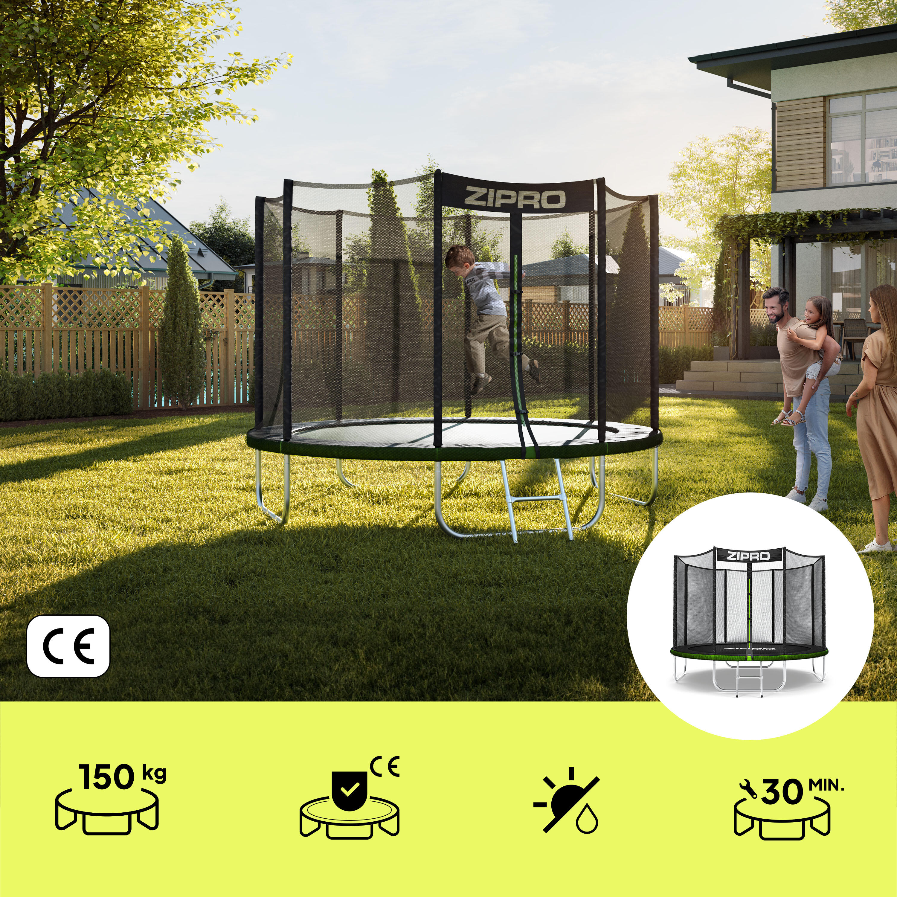 Trampoline ronde Zipro Jump Pro - 8FT 252 cm - met veiligheidsnet extern 3/7