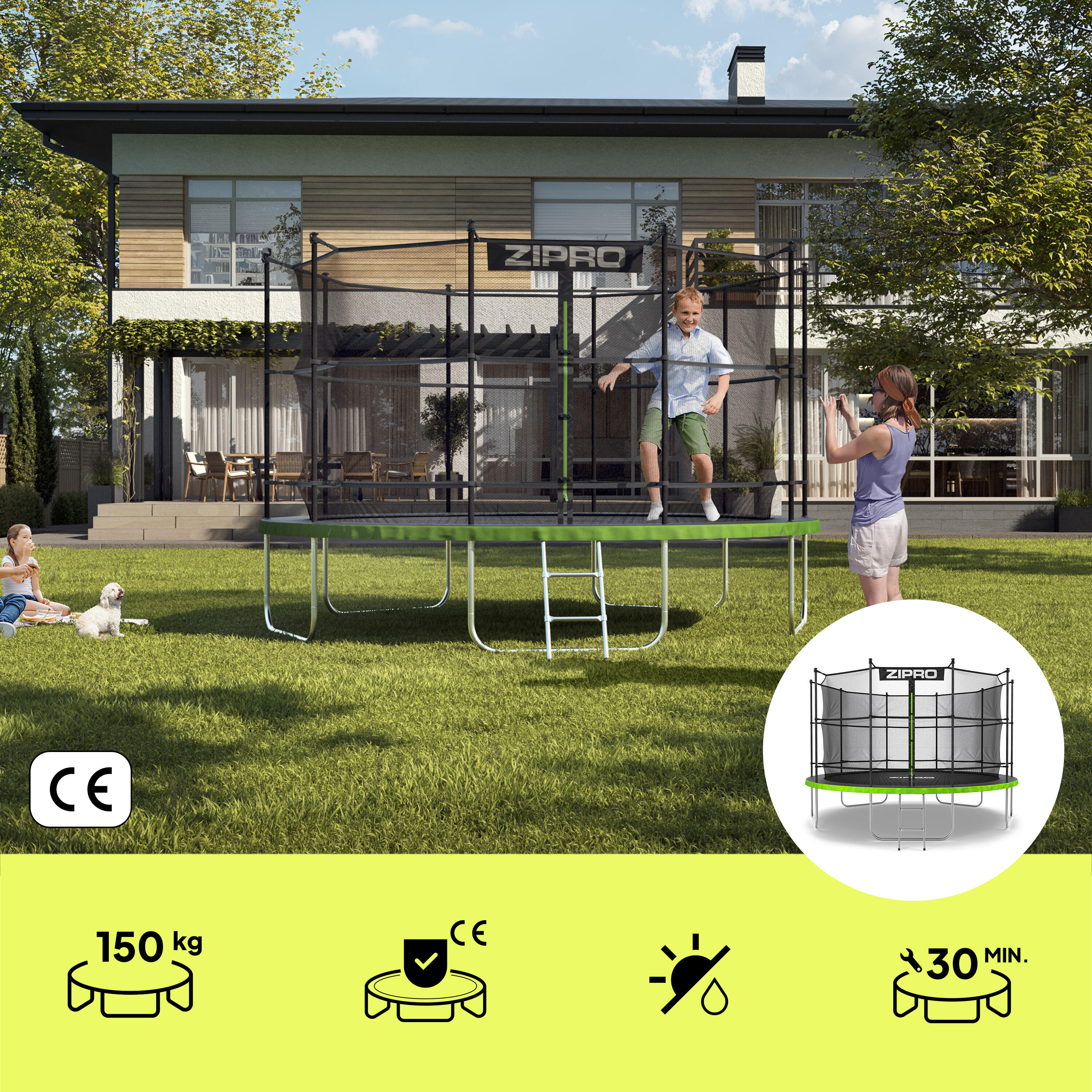 Trampolin rund outdoor Zipro Jump Pro 12FT 374 cm mit Internes Sicherheitsnetz 3/7