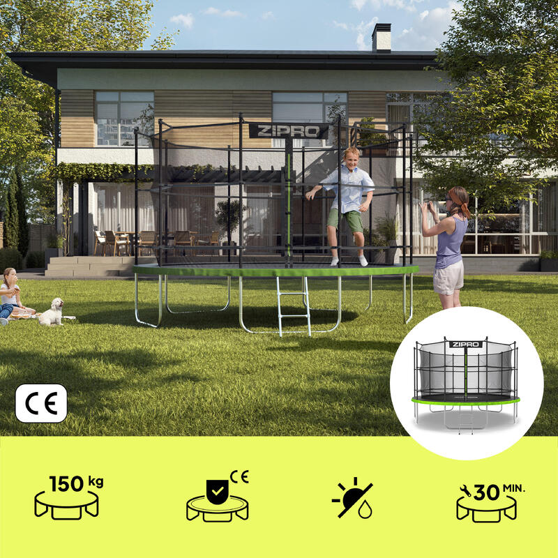 Trampoline rond Zipro Jump Pro 12FT 374cm avec filet de protection intérieur